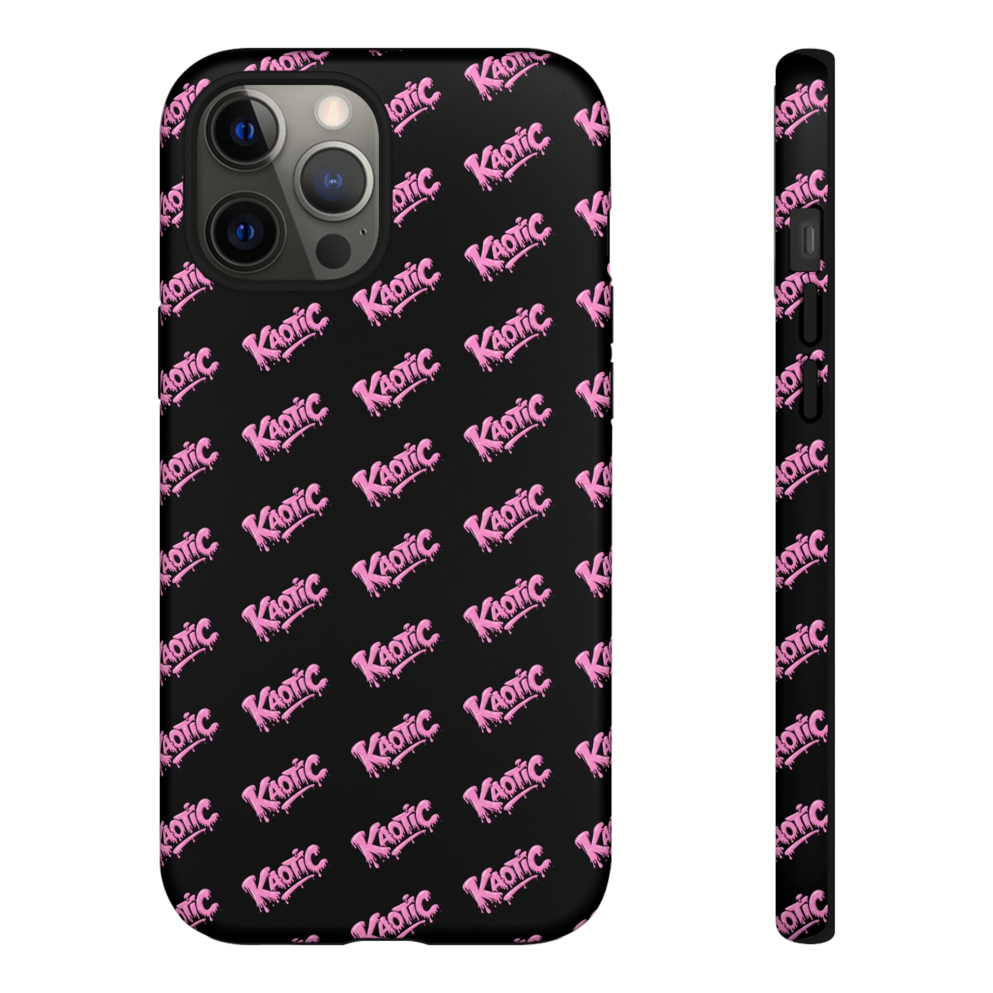 Phone Case — Black & Pink Repeating 'Krazie' Logo Protective Case