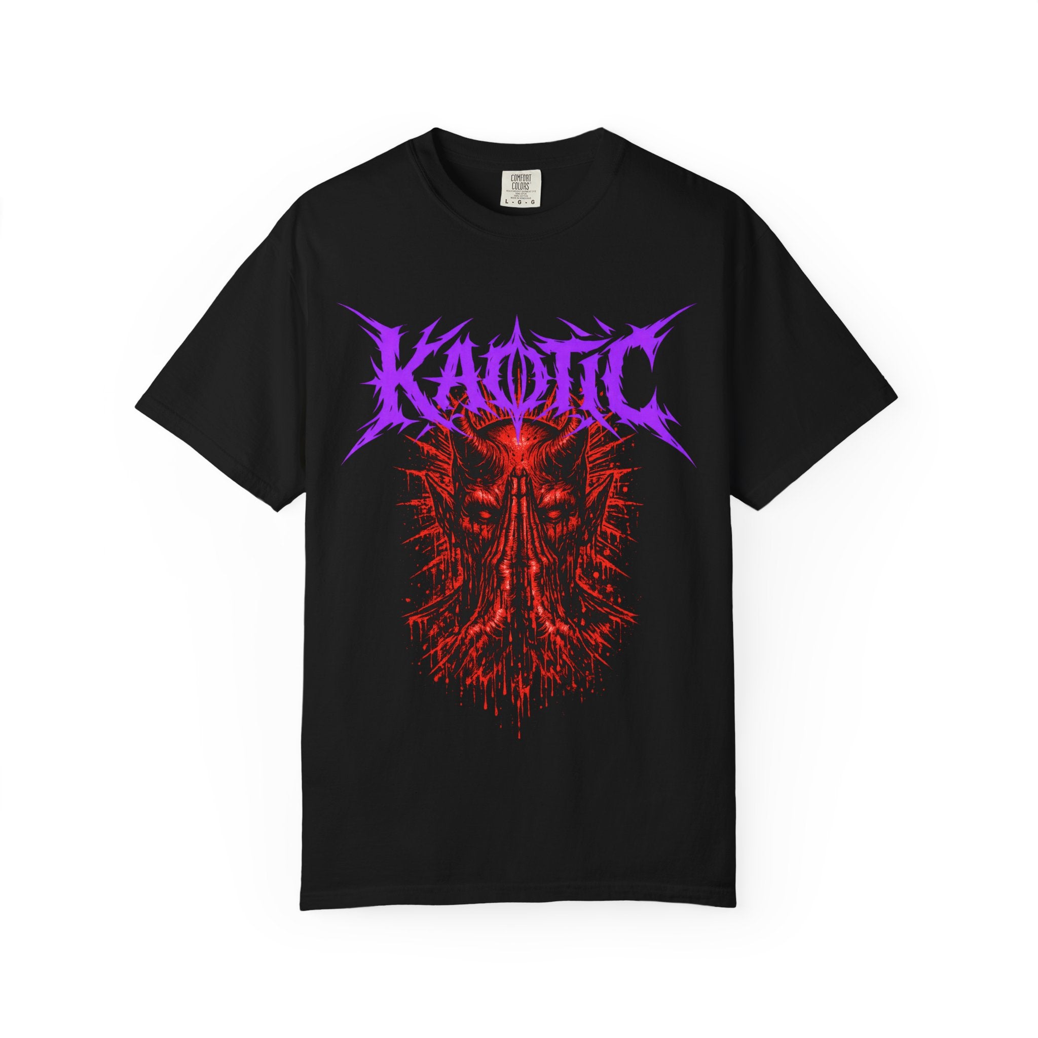 Kaotic Metal Band T-Shirt — Distressed Devil Skull Graphic Tee