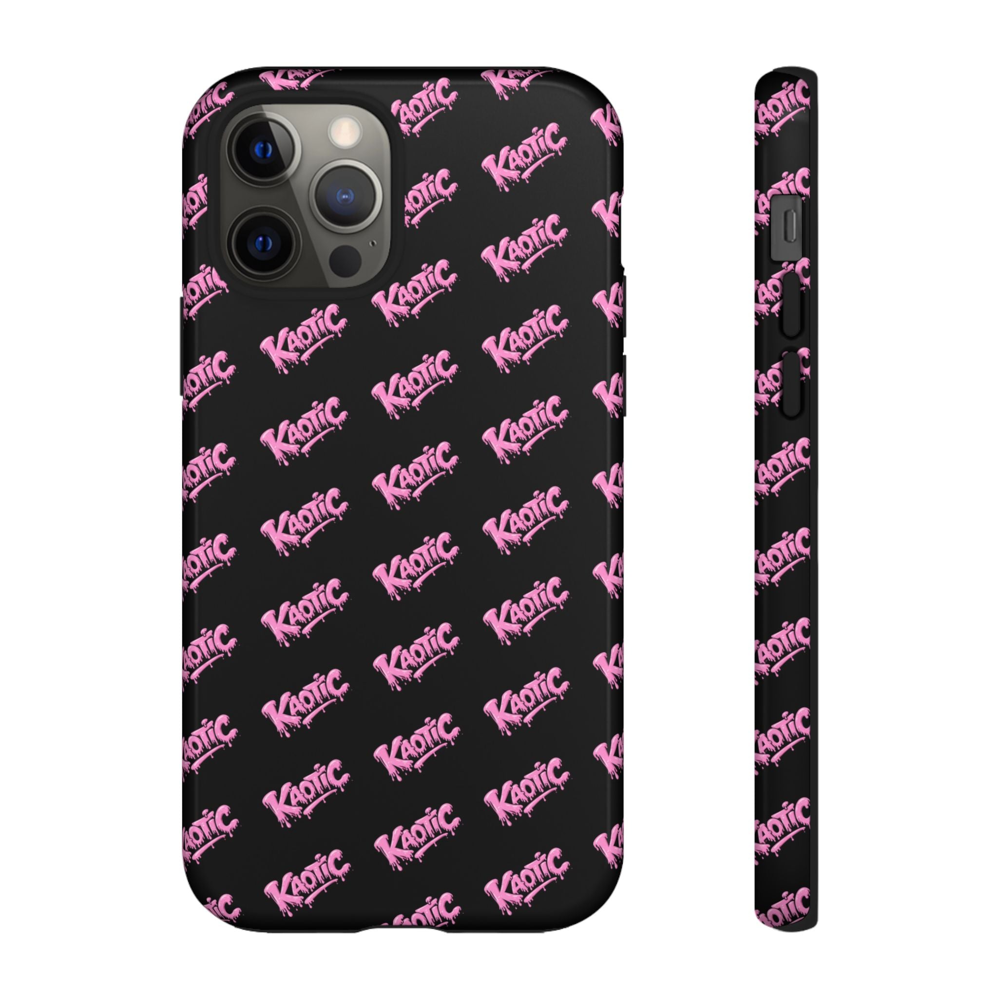 Phone Case — Black & Pink Repeating 'Krazie' Logo Protective Case