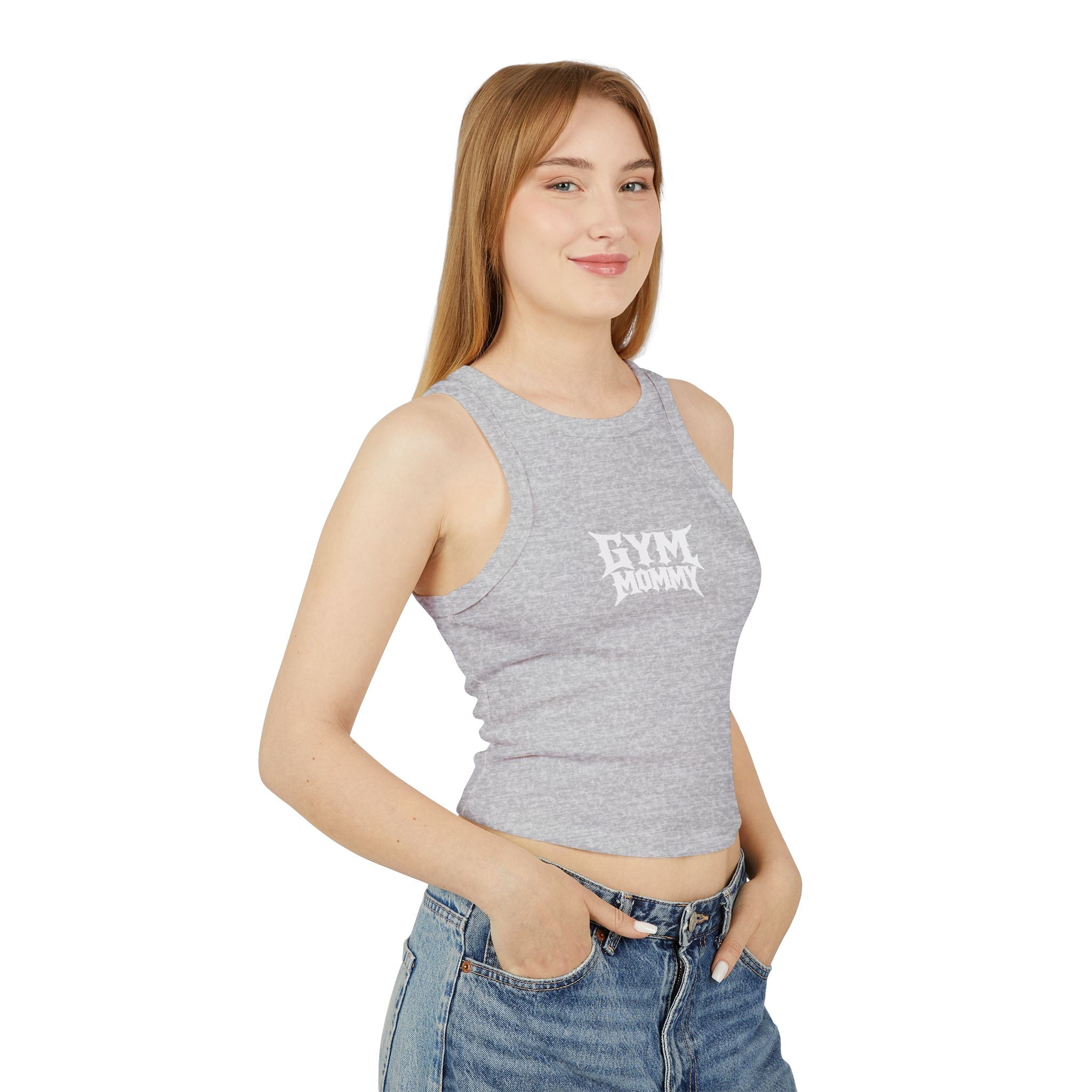 Ribbed Racer Tank Top — Edgy 'GYM MOMMY' Graphic Crop Tank