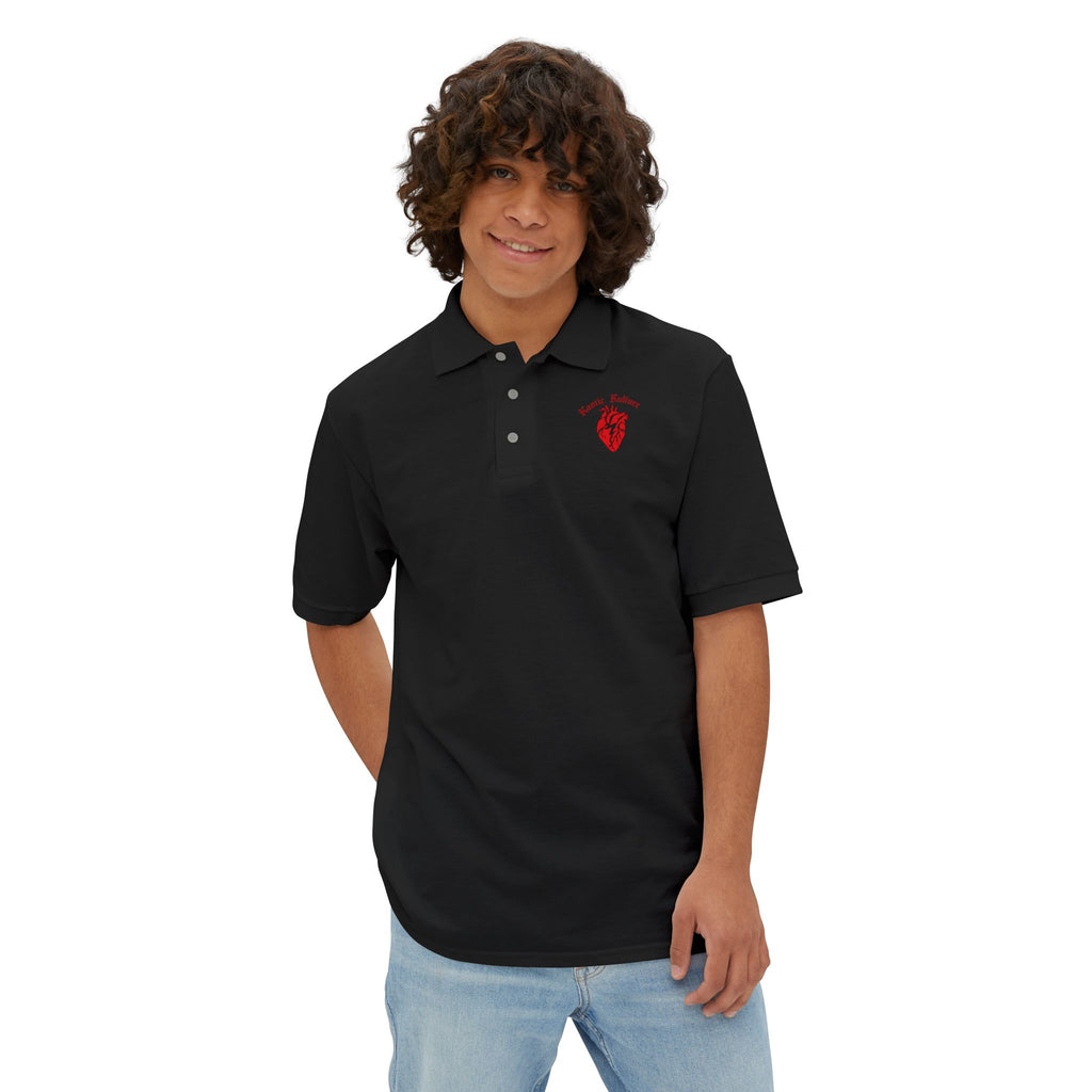 Embroidered Heart Crest Polo — Men's White Piqué Golf Shirt