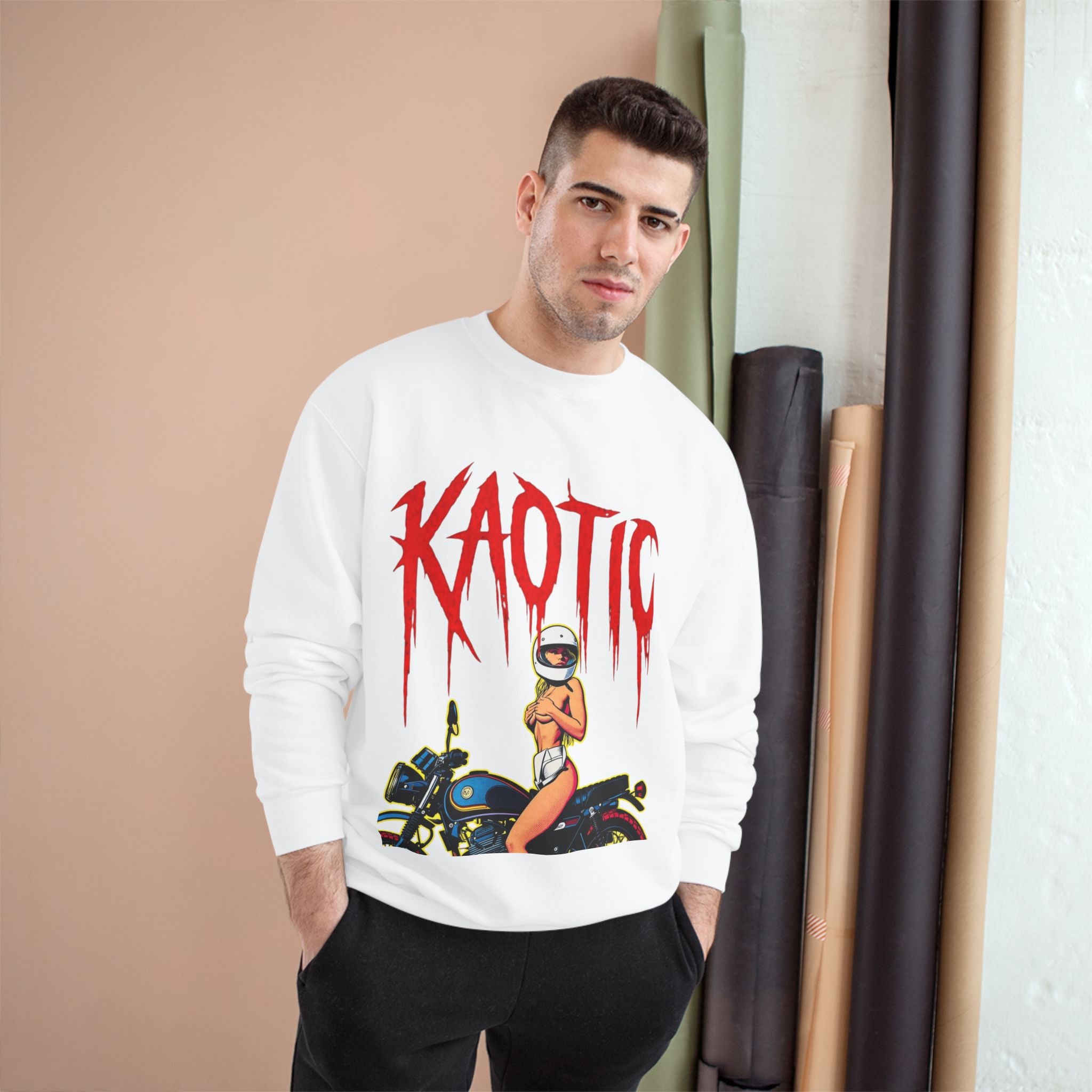Sweatshirt — Kaotic Motorcycle Girl Graphic Crewneck