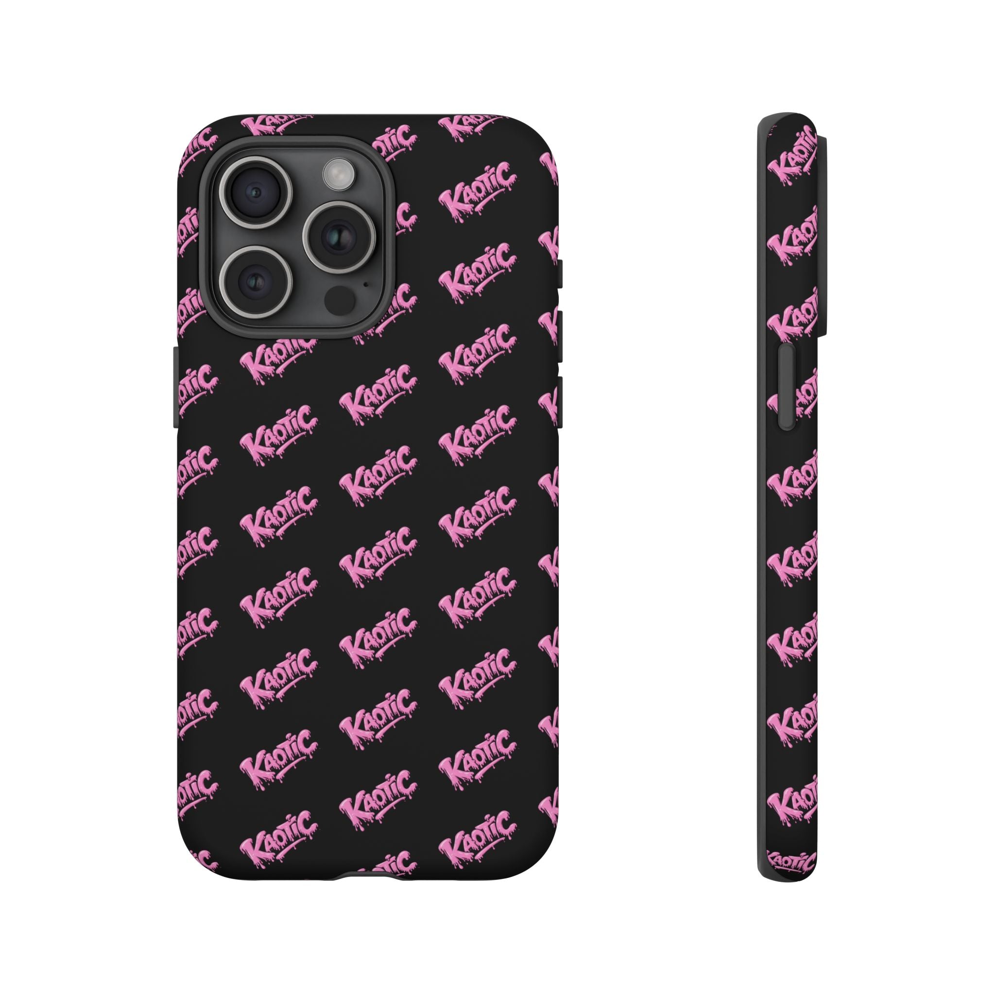 Phone Case — Black & Pink Repeating 'Krazie' Logo Protective Case