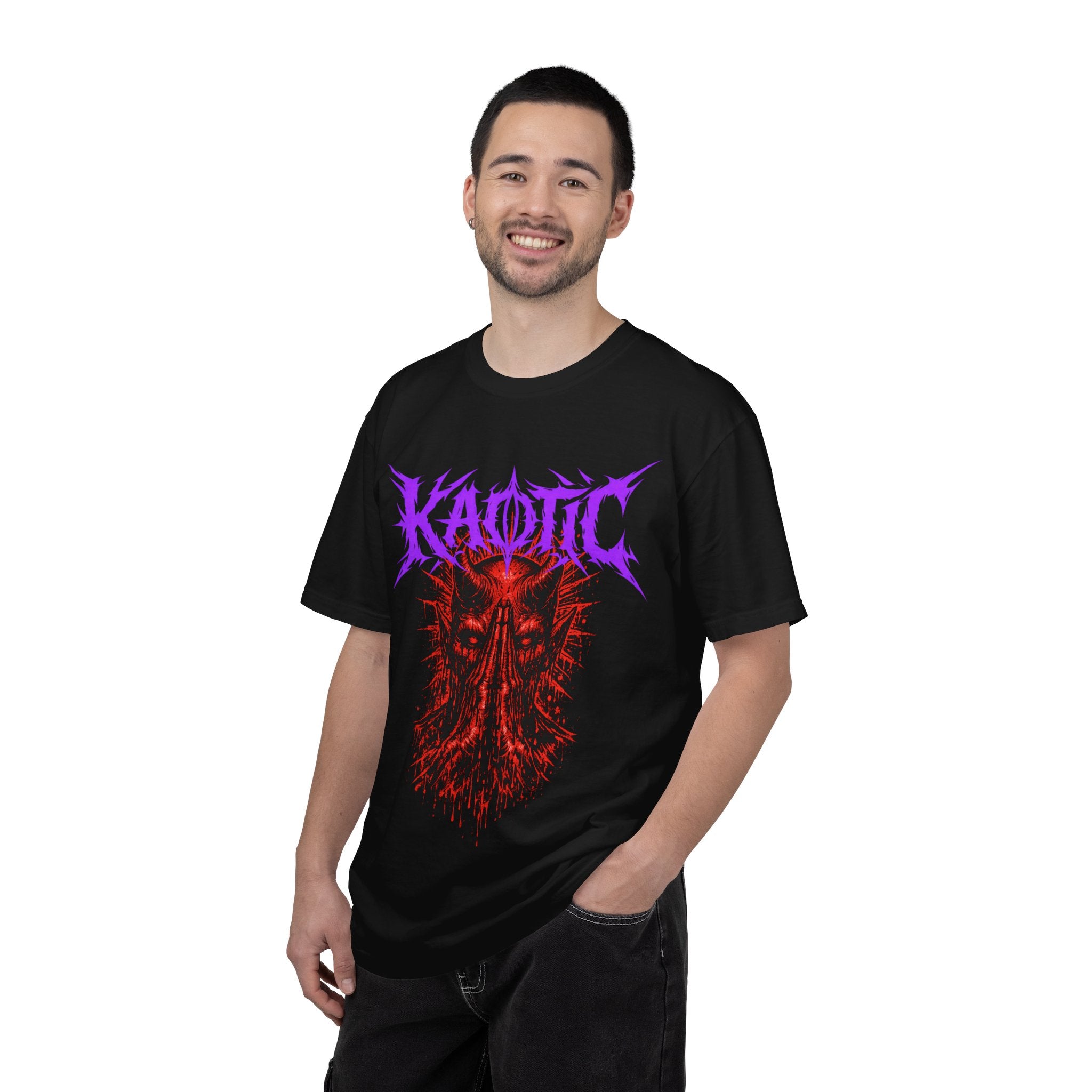 Kaotic Metal Band T-Shirt — Distressed Devil Skull Graphic Tee