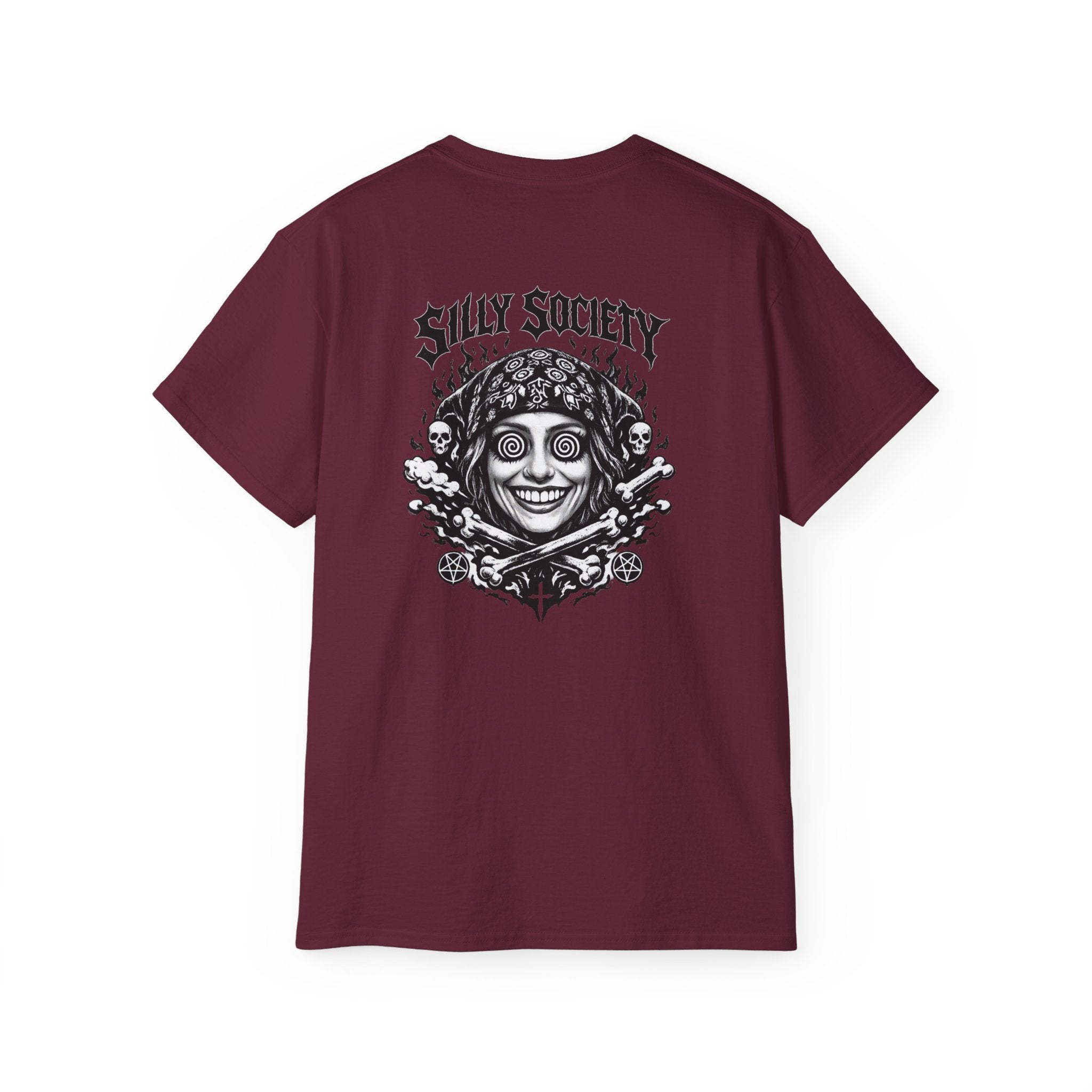 Silly Society Skull Crest Tee | Back Graphic Horror Band Shirt