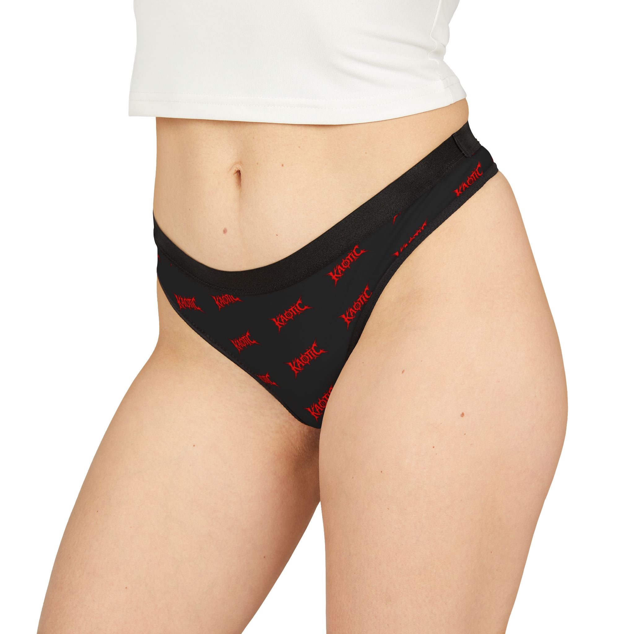 Black & Red Logo Thong — Women's Graphic Lingerie (All-Over Print)