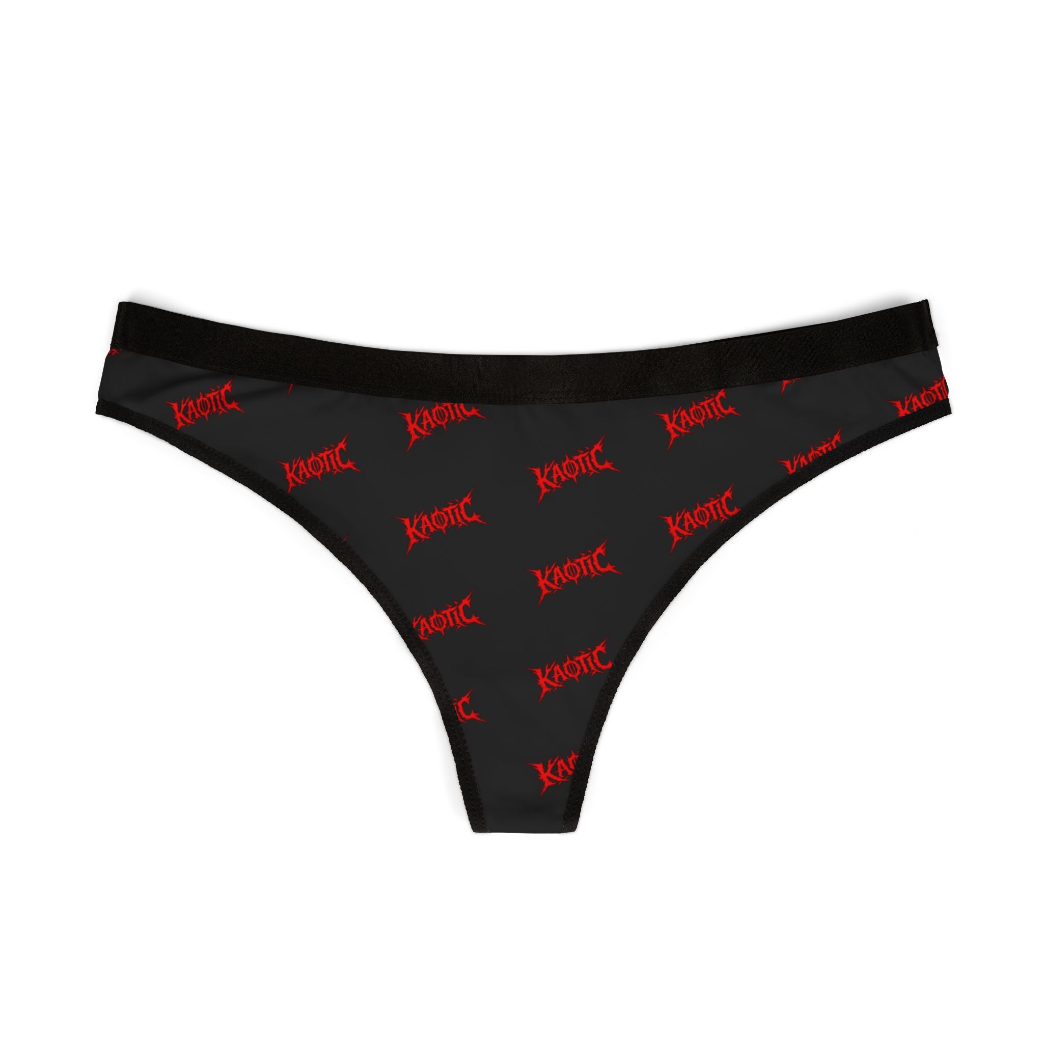 Black & Red Logo Thong — Women's Graphic Lingerie (All-Over Print)