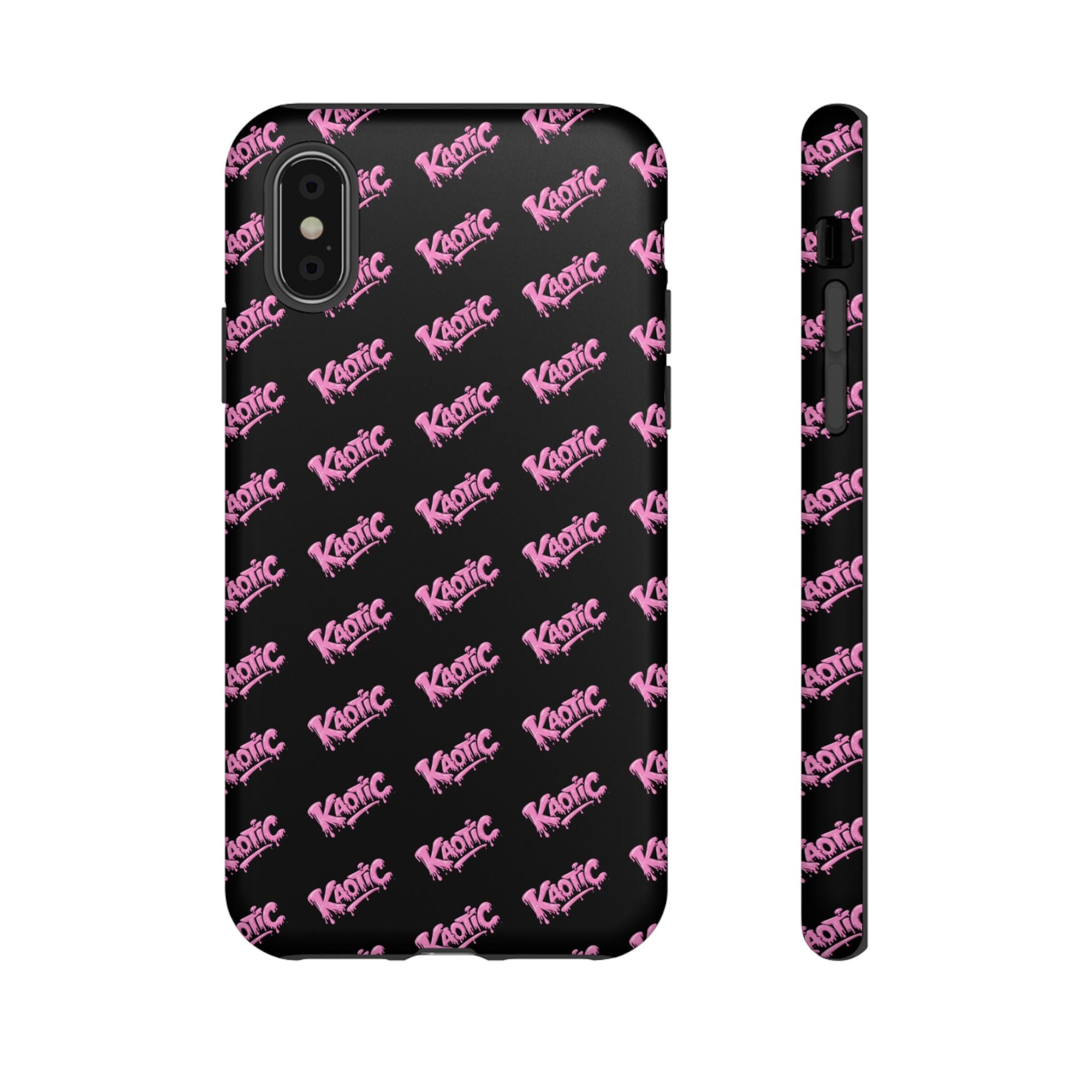 Phone Case — Black & Pink Repeating 'Krazie' Logo Protective Case
