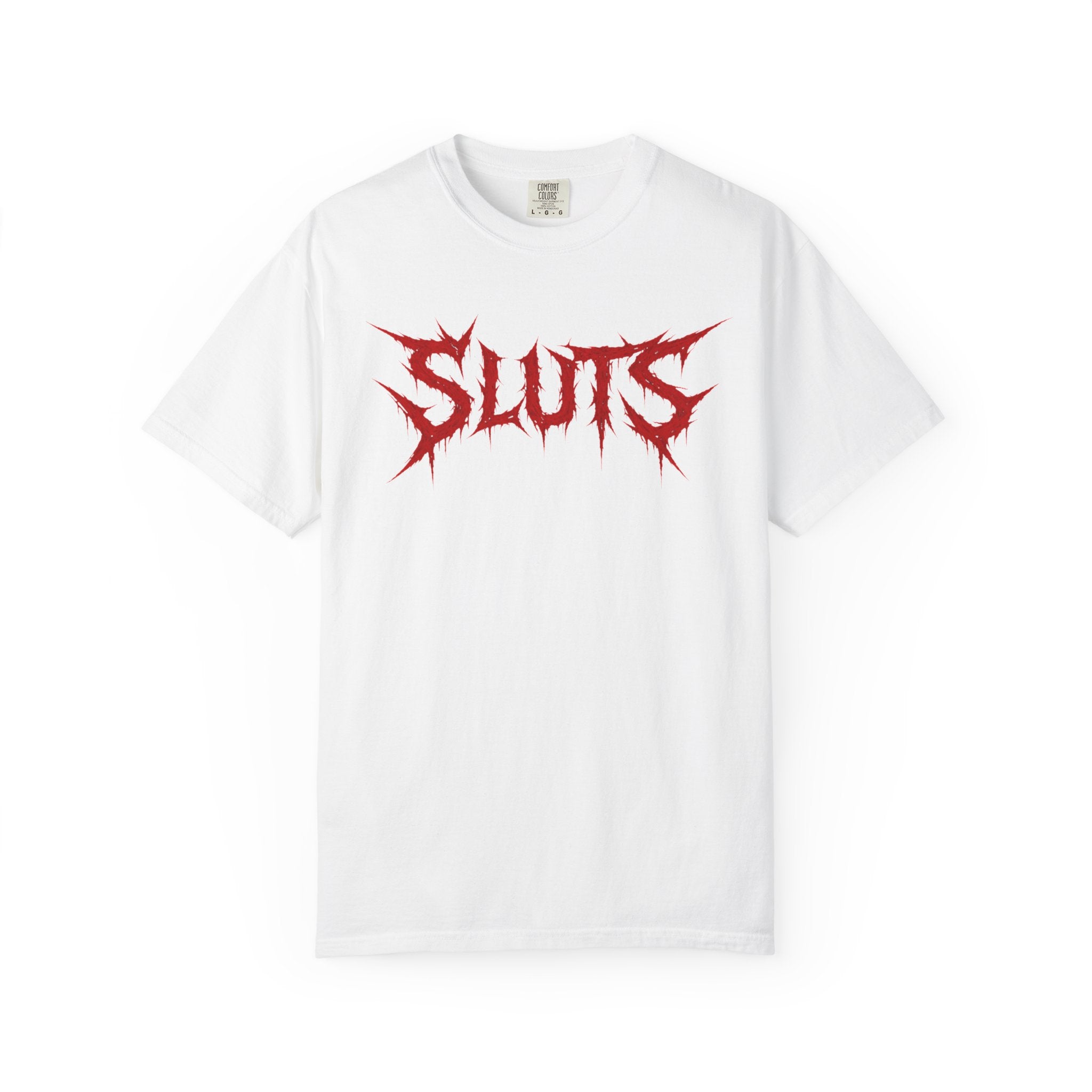 Graphic Tee — 'SLUTS' Red Metal Logo T-Shirt