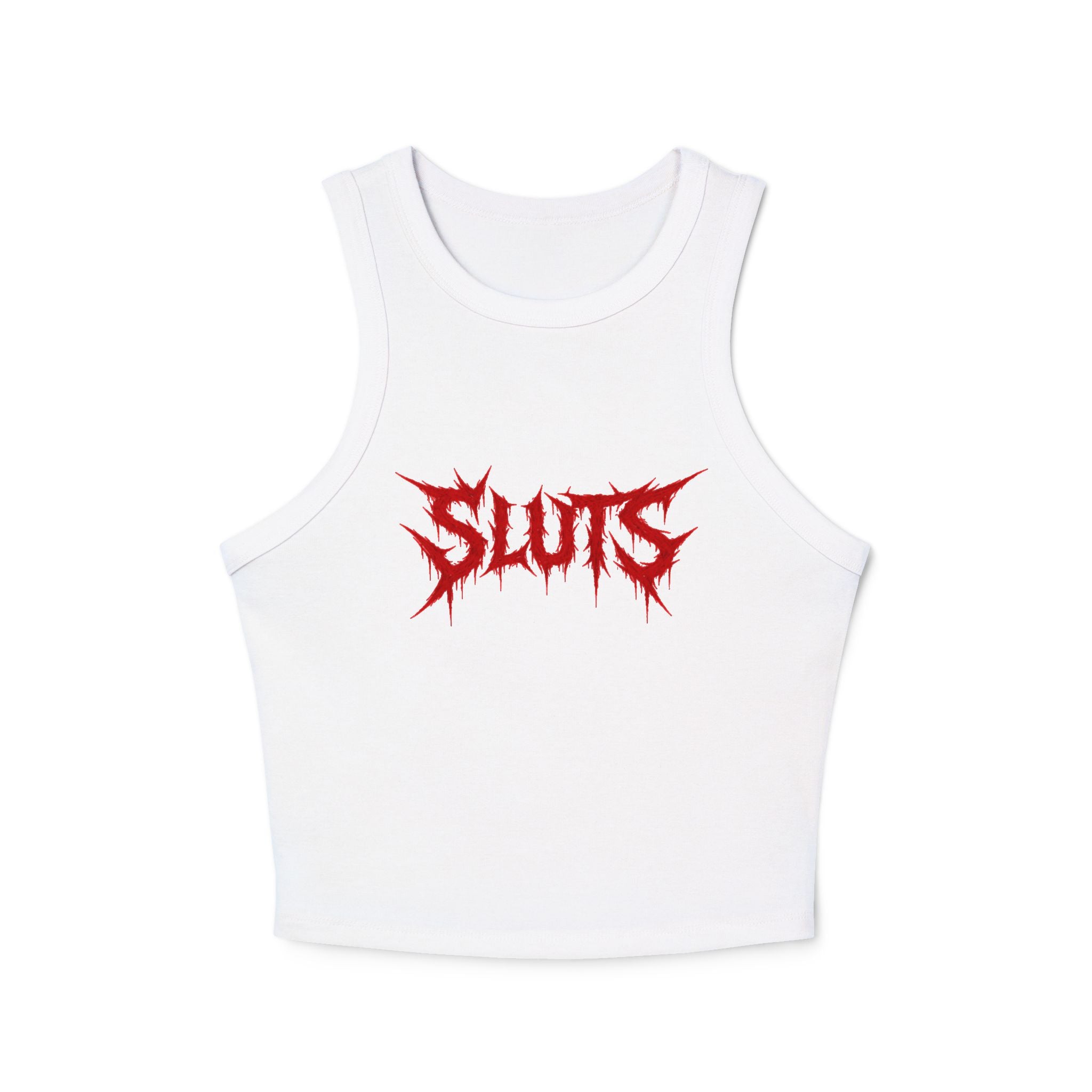 Ribbed Racer Tank Top — Red Metal Logo "SLUTS" Graphic
