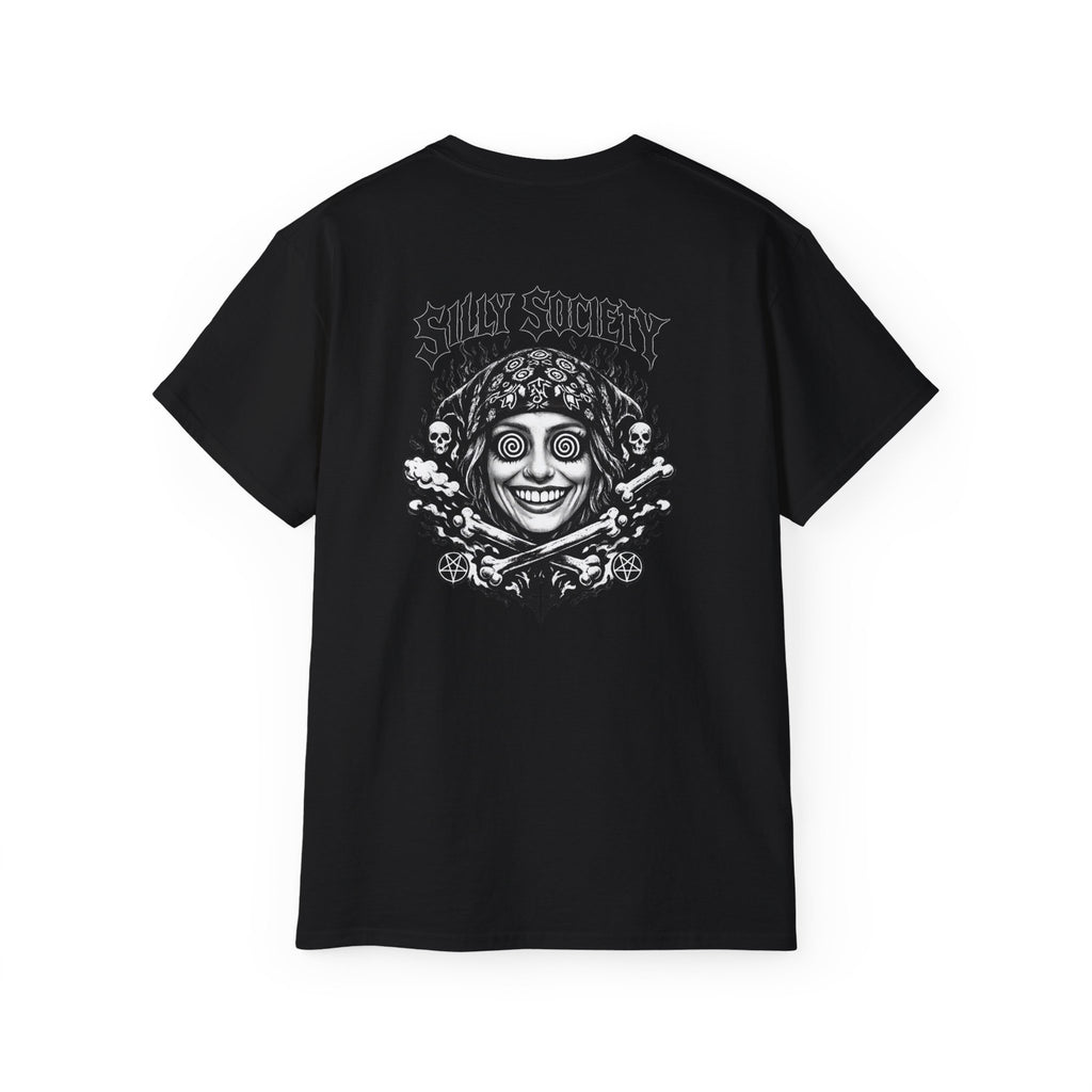 Silly Society Skull Crest Tee | Back Graphic Horror Band Shirt