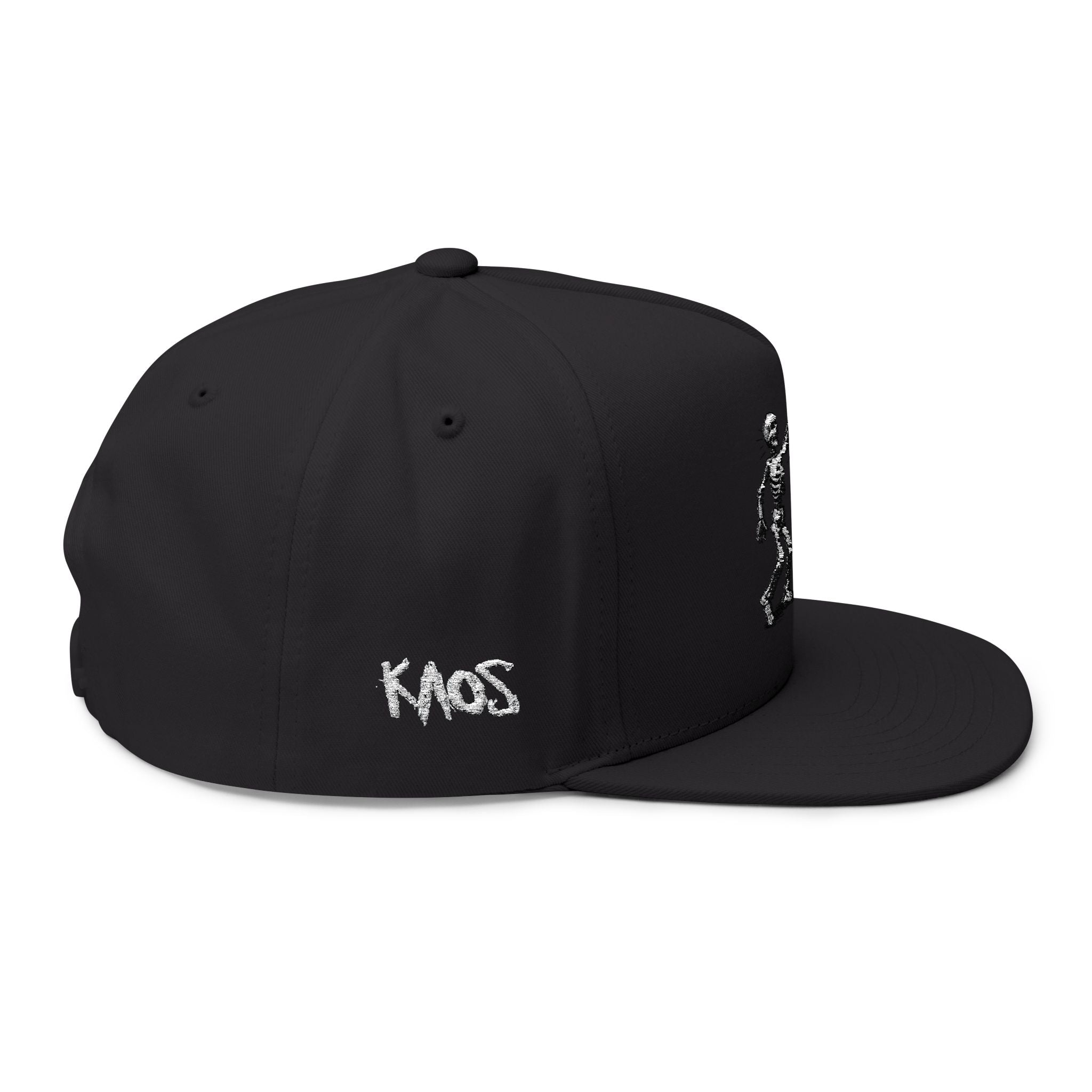 Skeleton Toss Flat Bill Cap — Embroidered Skull Tossing Brain Trash Can Snapback