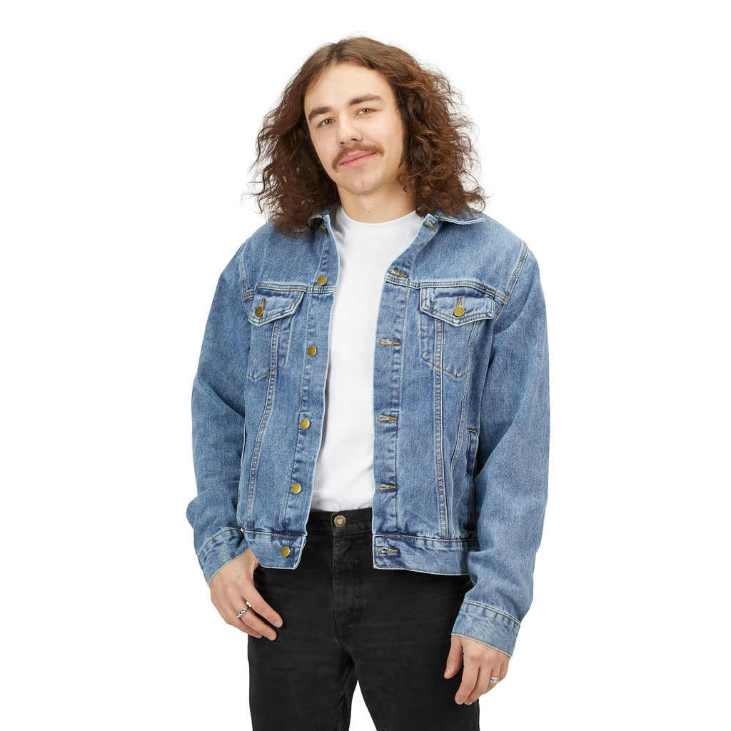 Kaotic Graphic Denim Jacket — Men’s Distressed Back Print Jean Jacket