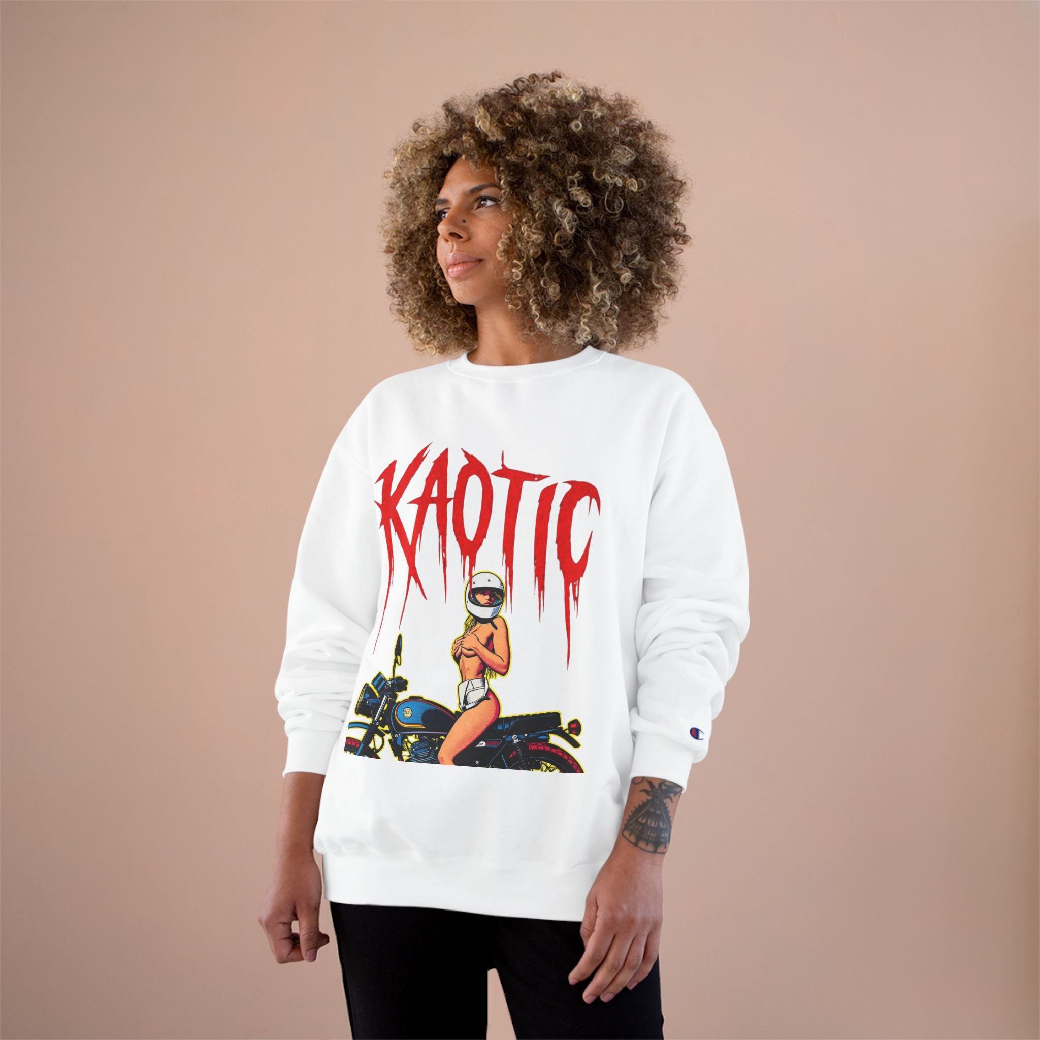 Sweatshirt — Kaotic Motorcycle Girl Graphic Crewneck