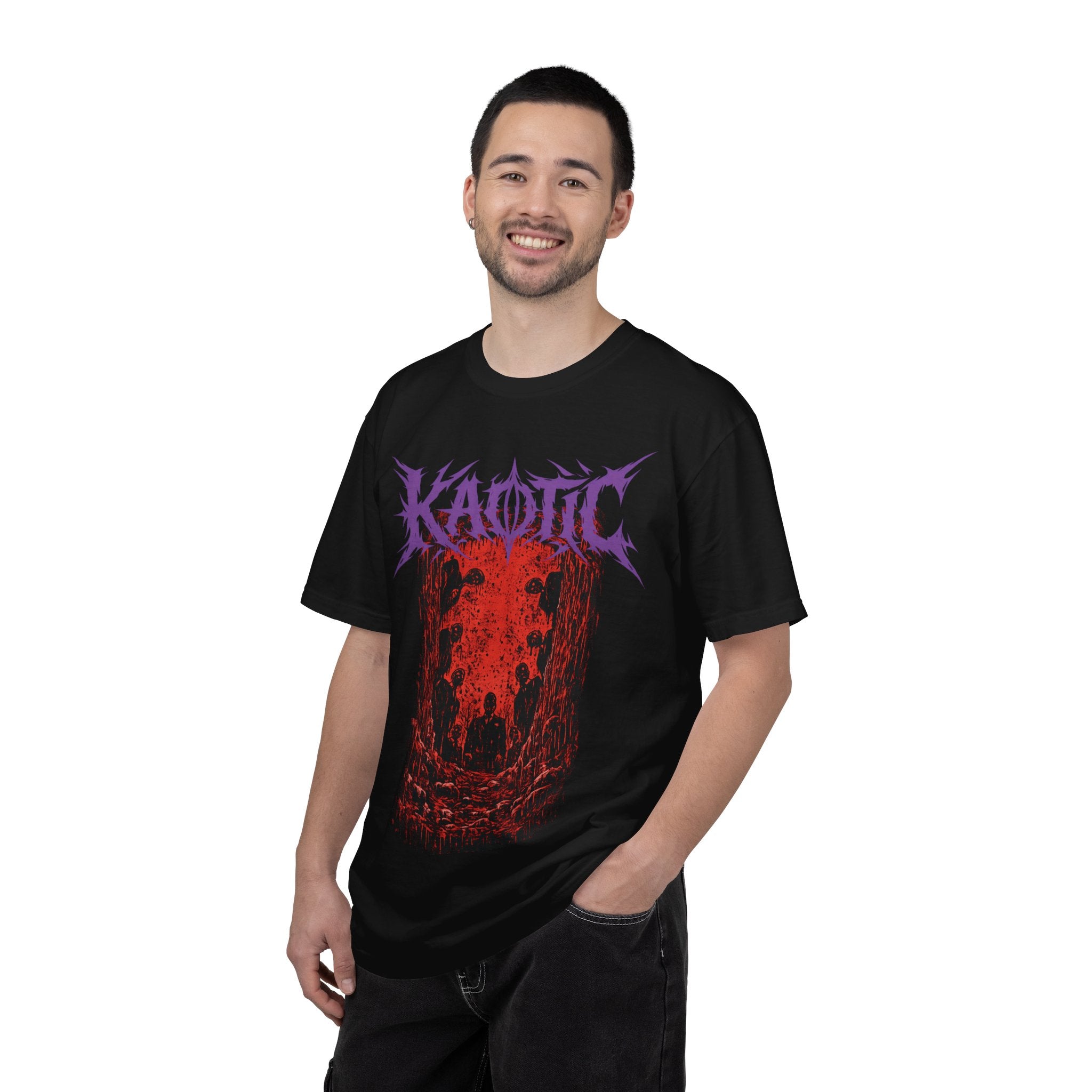 Metal Band Graphic T-Shirt – "Kaotic" Red Hellscape Design