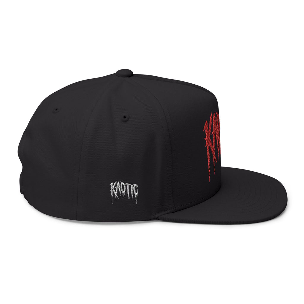 Kaotic Red Drip Embroidered Flat Bill Cap