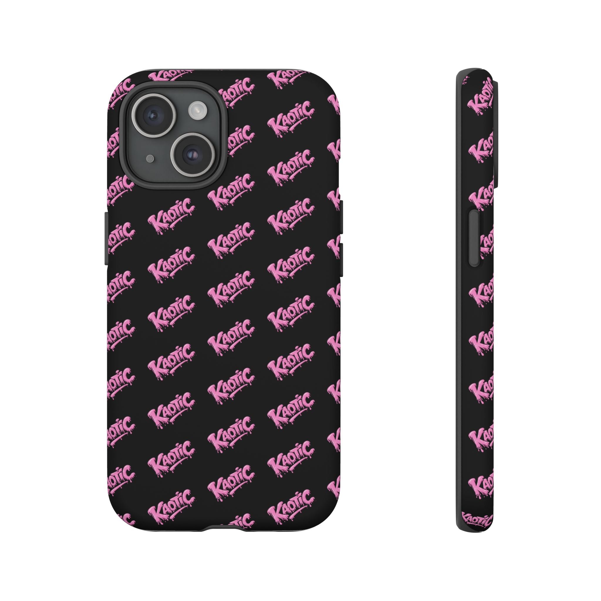 Phone Case — Black & Pink Repeating 'Krazie' Logo Protective Case