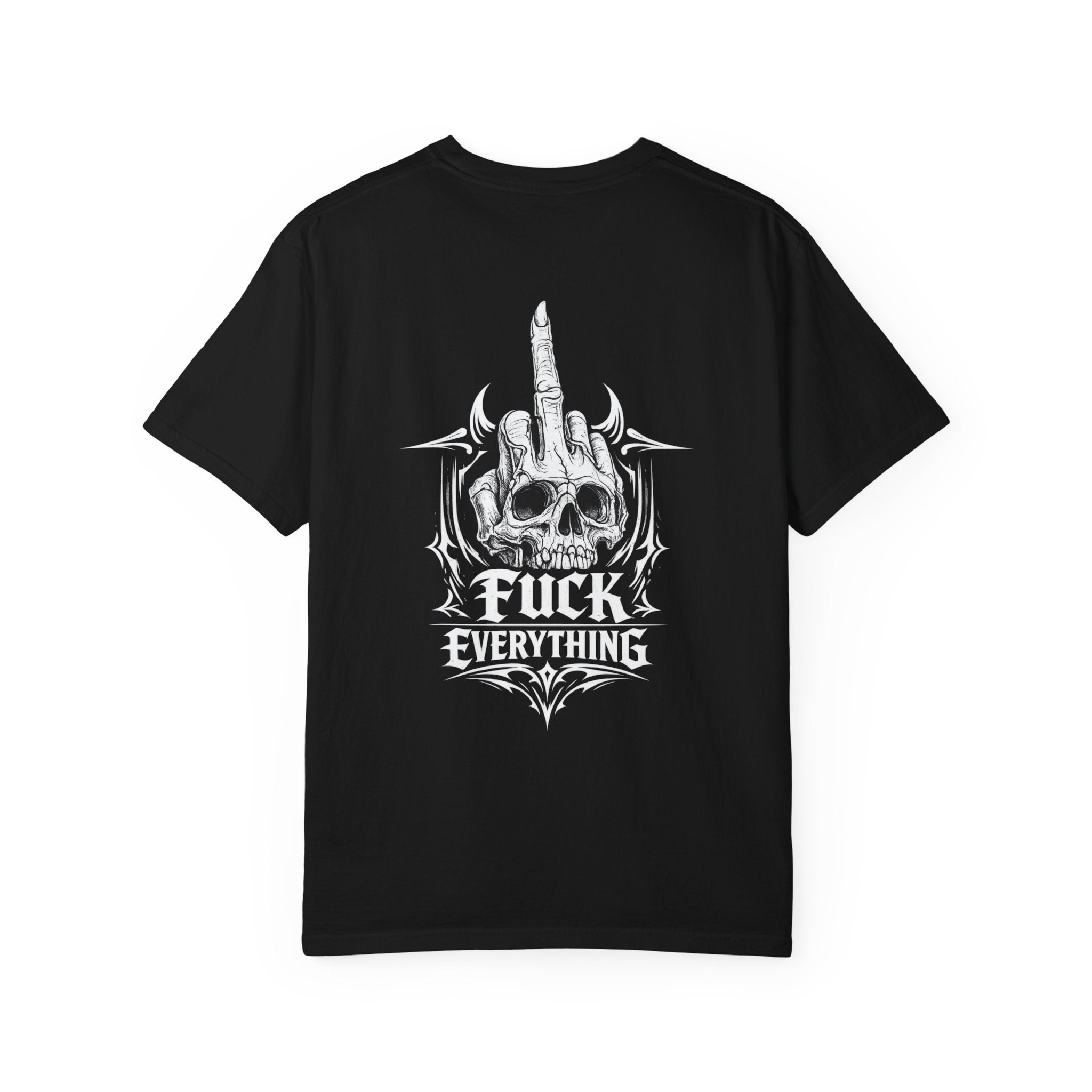 T-Shirt — 'KAOTIC' Graphic Tee with Skull Middle Finger & “Fuck Everything” Back Design