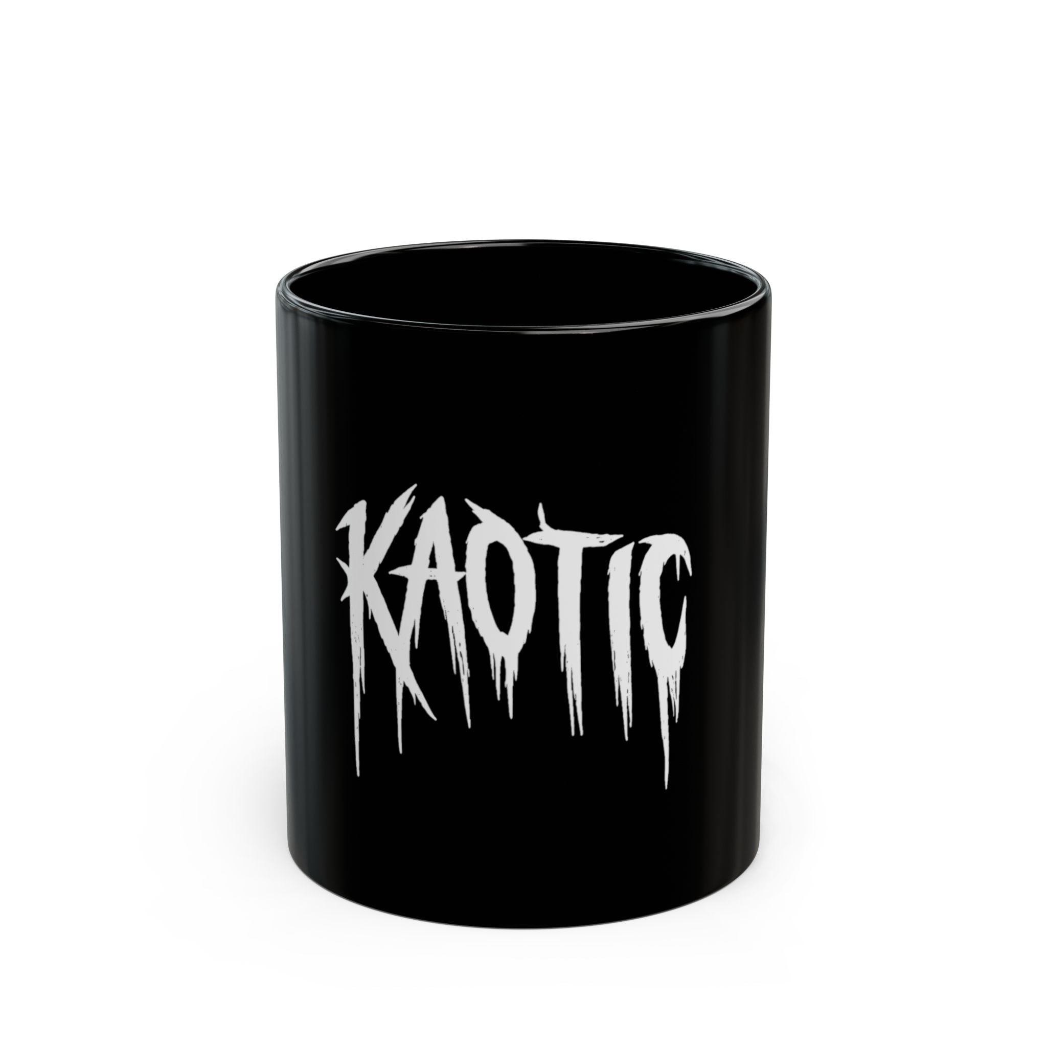 Kaotic Black Coffee Mug — Gothic Drip Logo Ceramic Mug (11oz & 15oz)