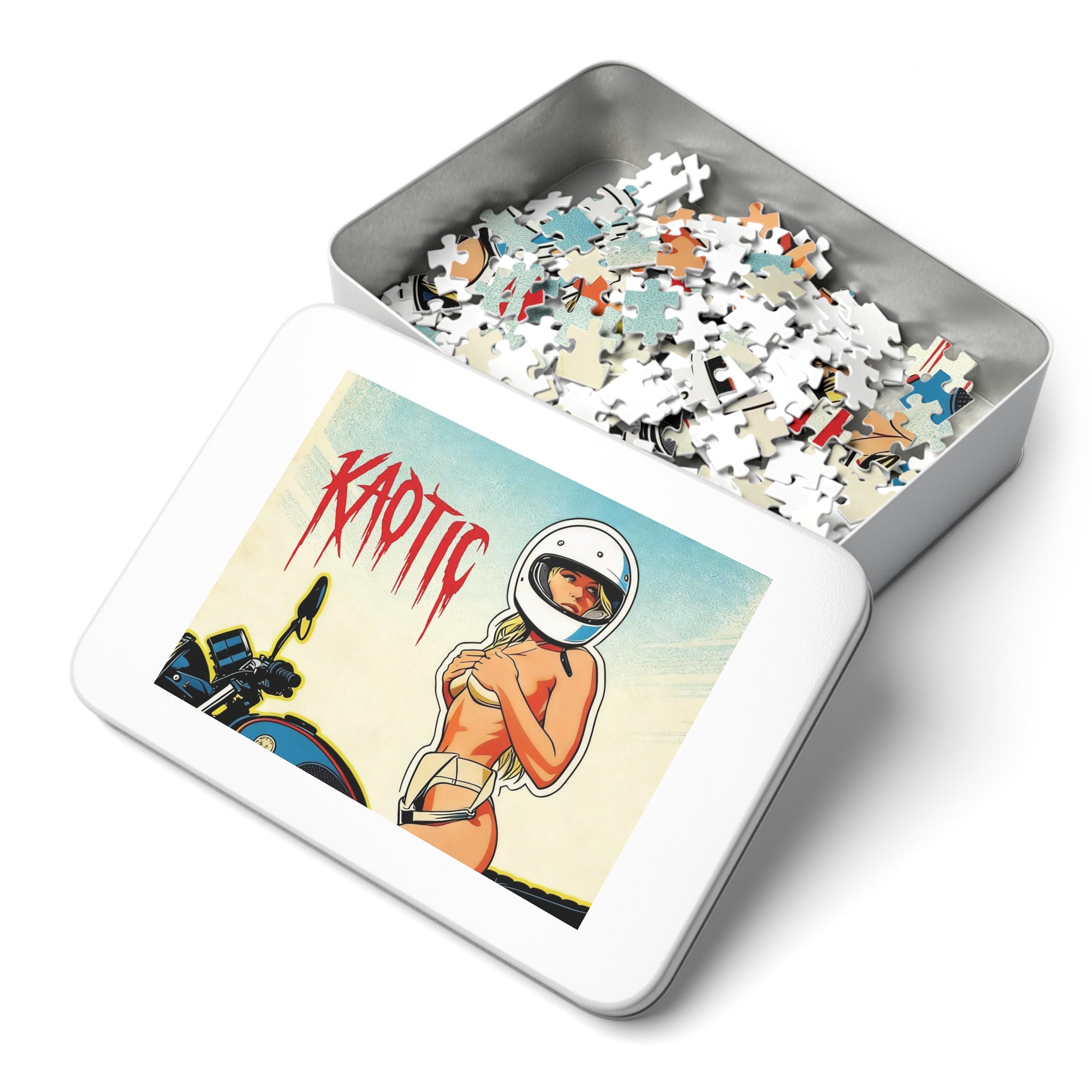 Kaotic Helmet Girl Jigsaw Puzzle with Tin - 500pc Retro Biker Pinup