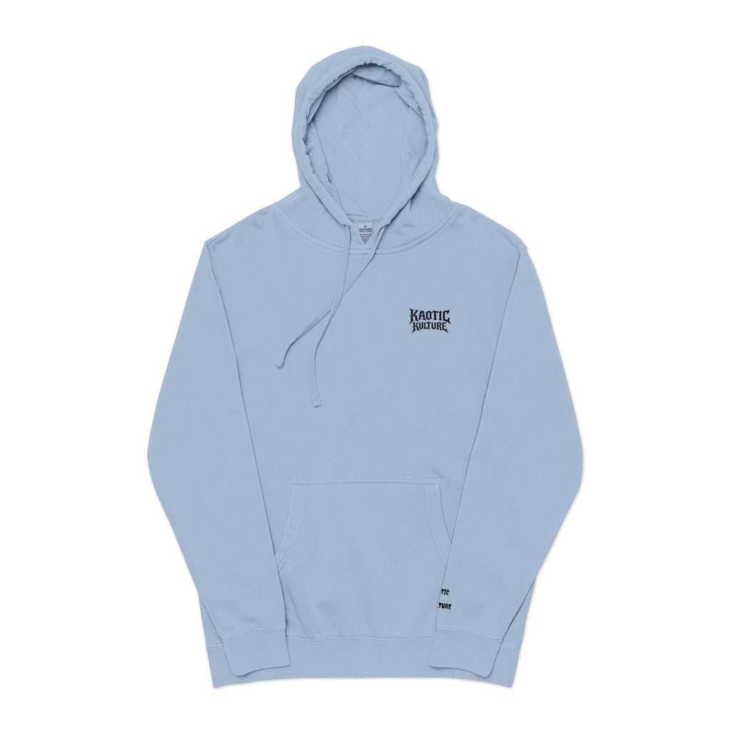 Minimal 'Koustic Nature' Pigment-Dyed Hoodie – Soft Vintage Blue