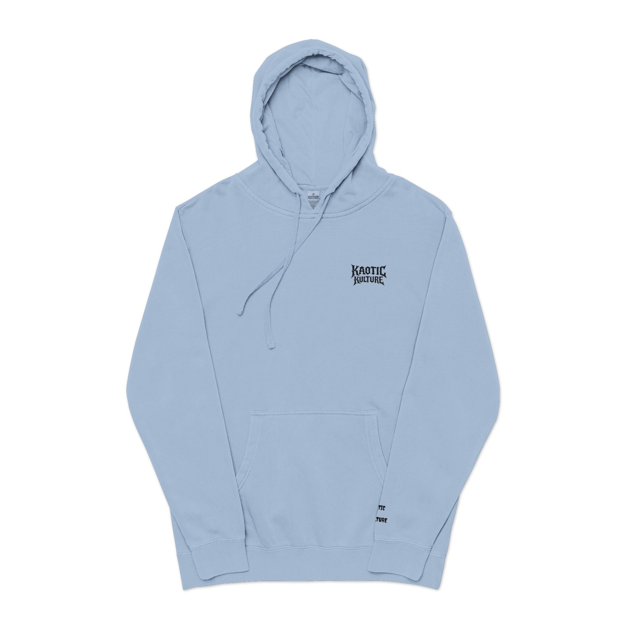 Minimal 'Koustic Nature' Pigment-Dyed Hoodie – Soft Vintage Blue