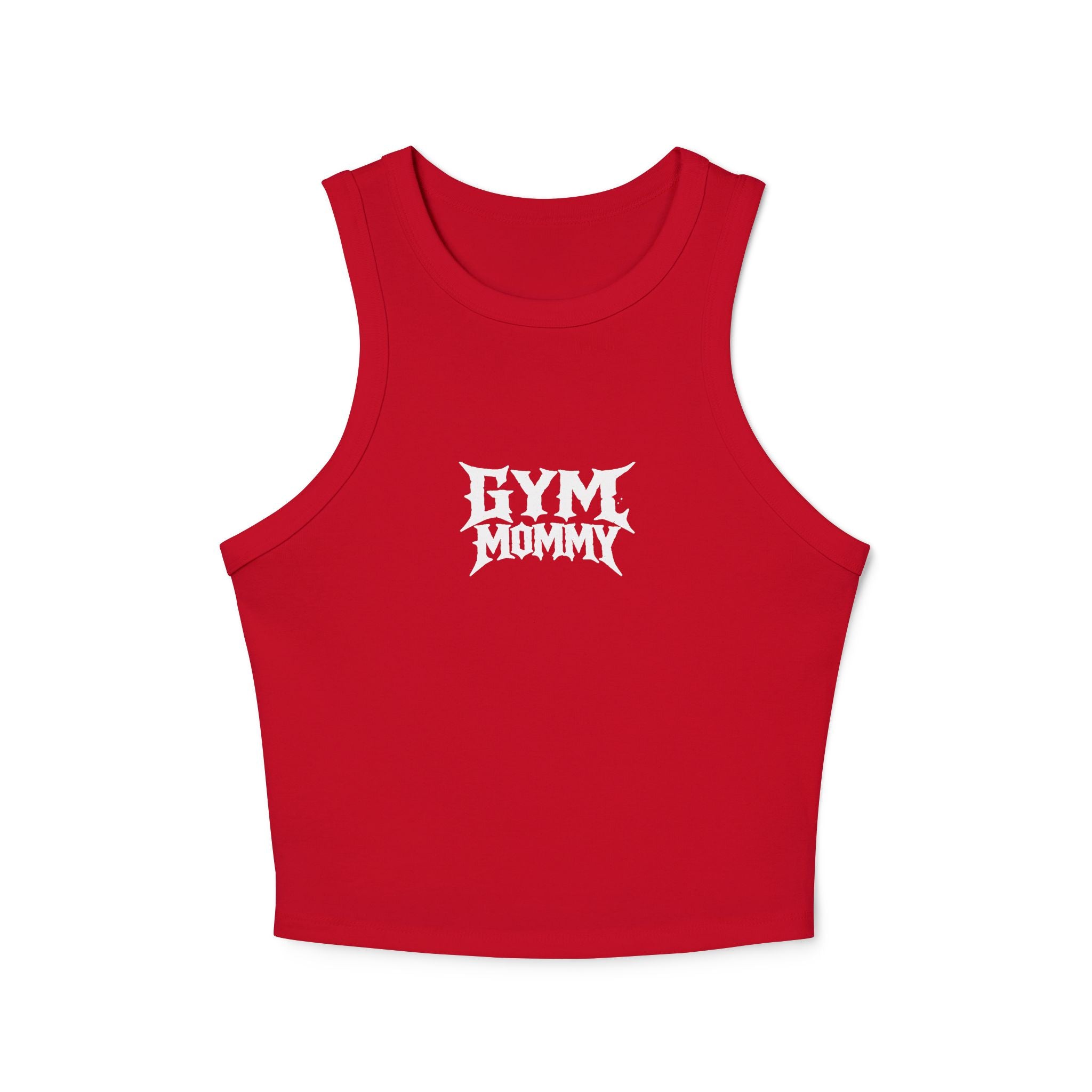 Ribbed Racer Tank Top — Edgy 'GYM MOMMY' Graphic Crop Tank