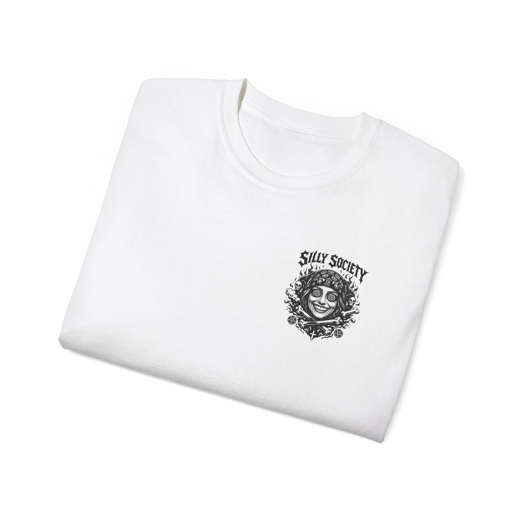 Silly Society Skull Crest Tee | Back Graphic Horror Band Shirt