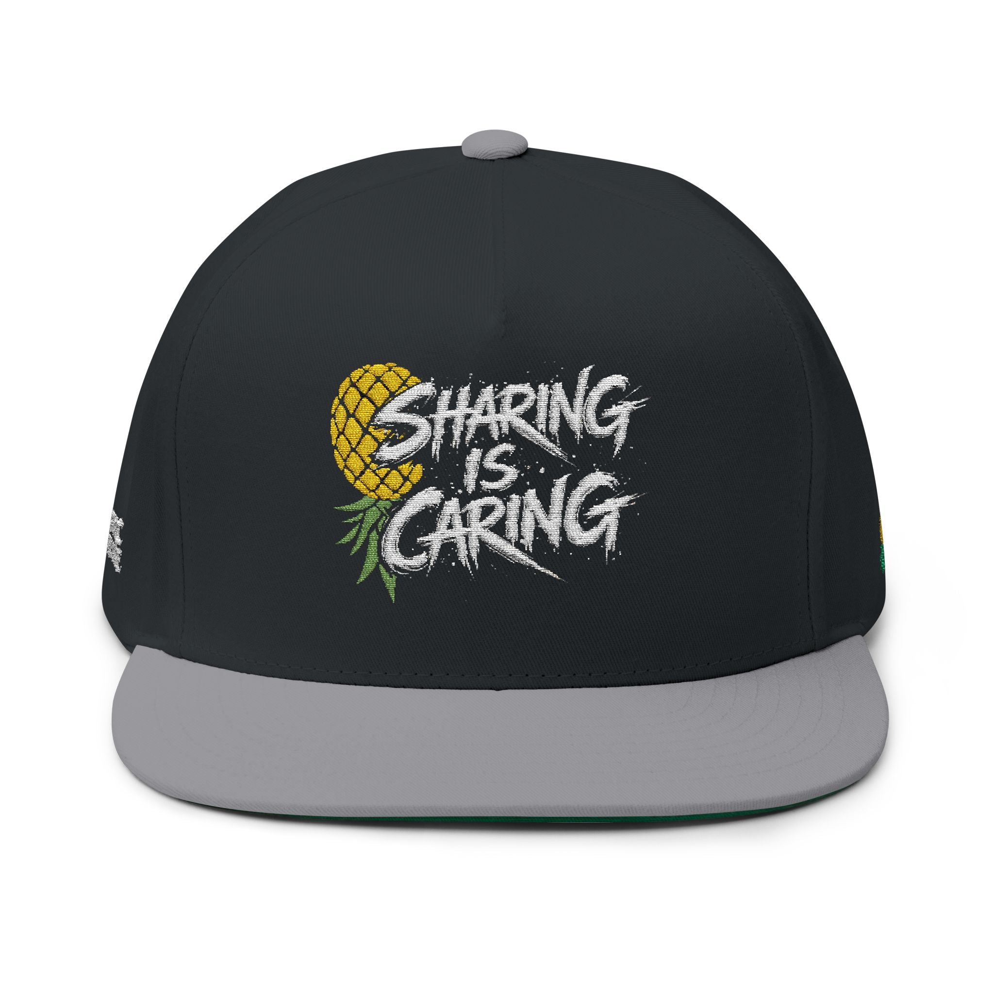 Sharing Is Caring Pineapple Embroidered Flat Bill Cap