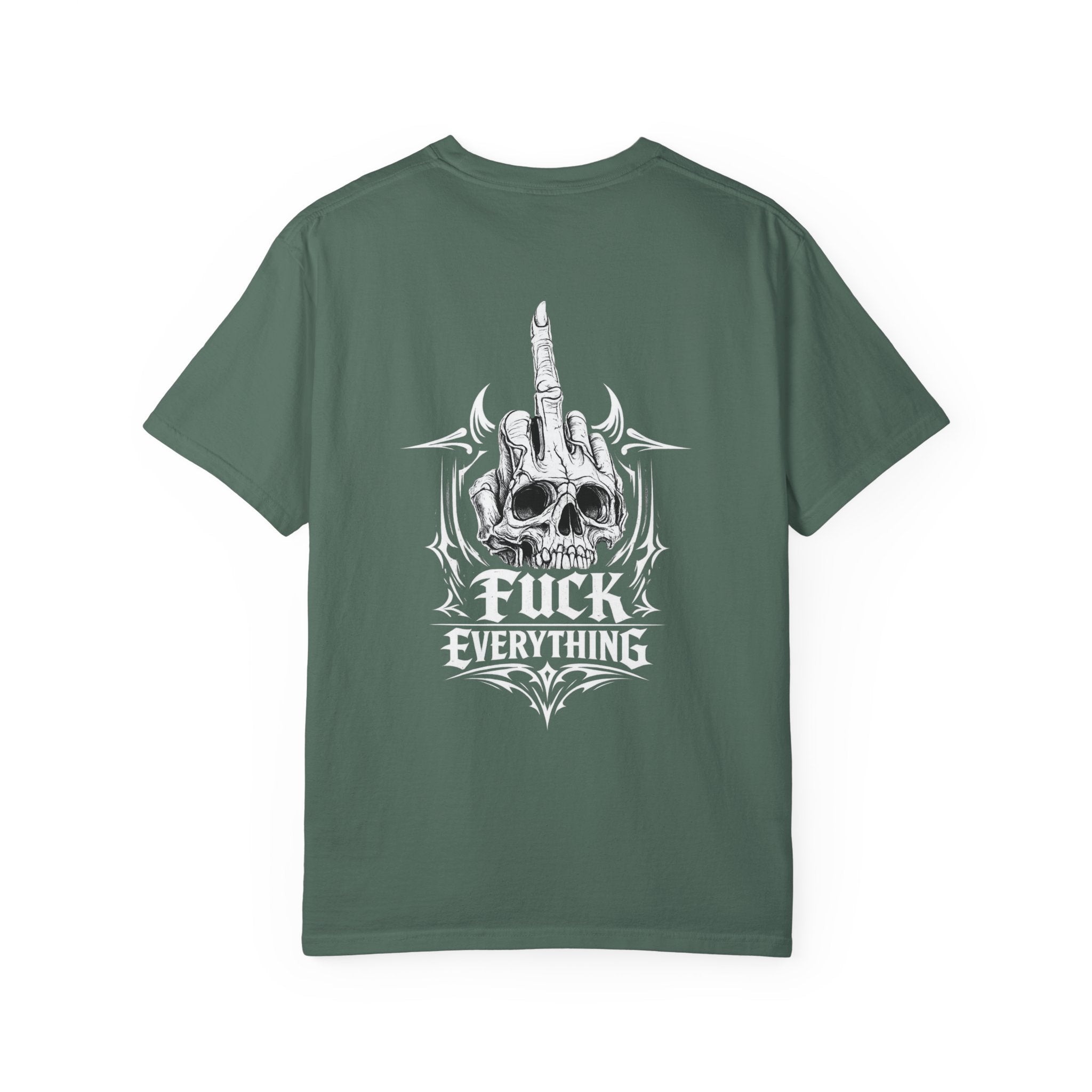 T-Shirt — 'KAOTIC' Graphic Tee with Skull Middle Finger & “Fuck Everything” Back Design