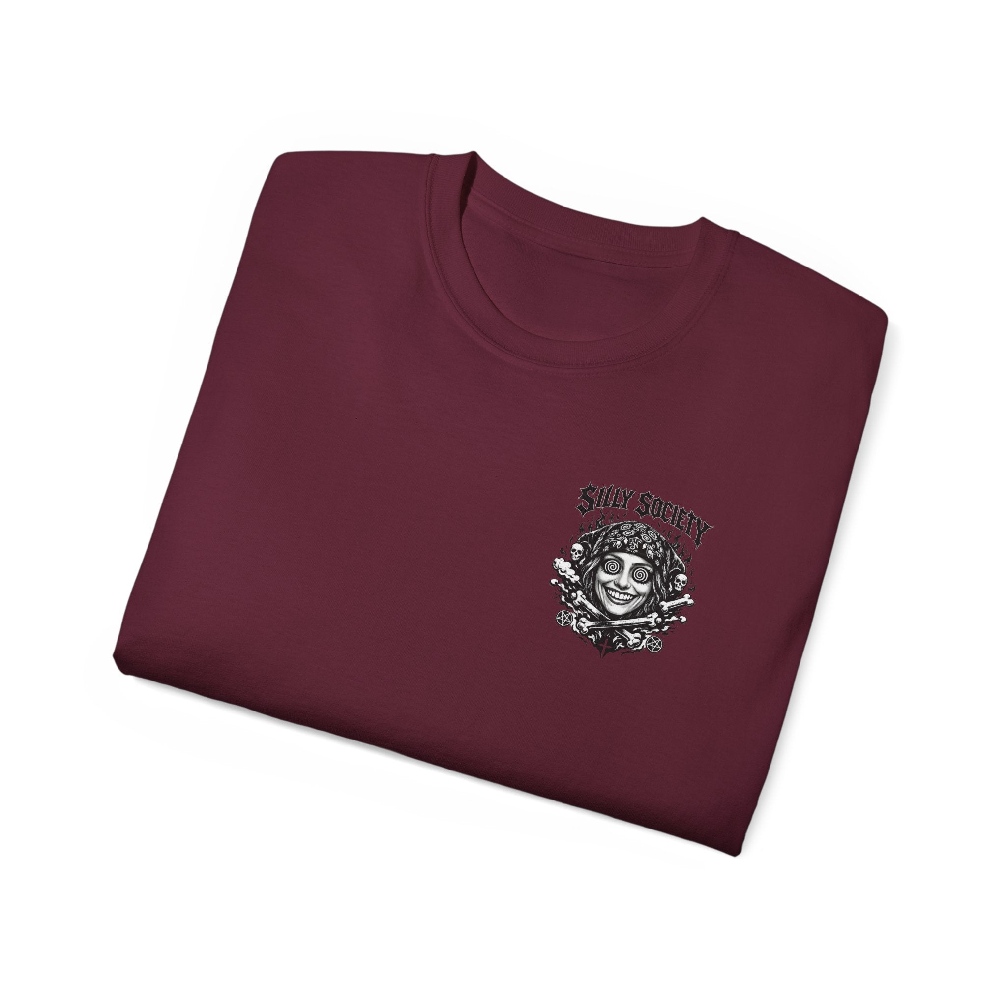 Silly Society Skull Crest Tee | Back Graphic Horror Band Shirt