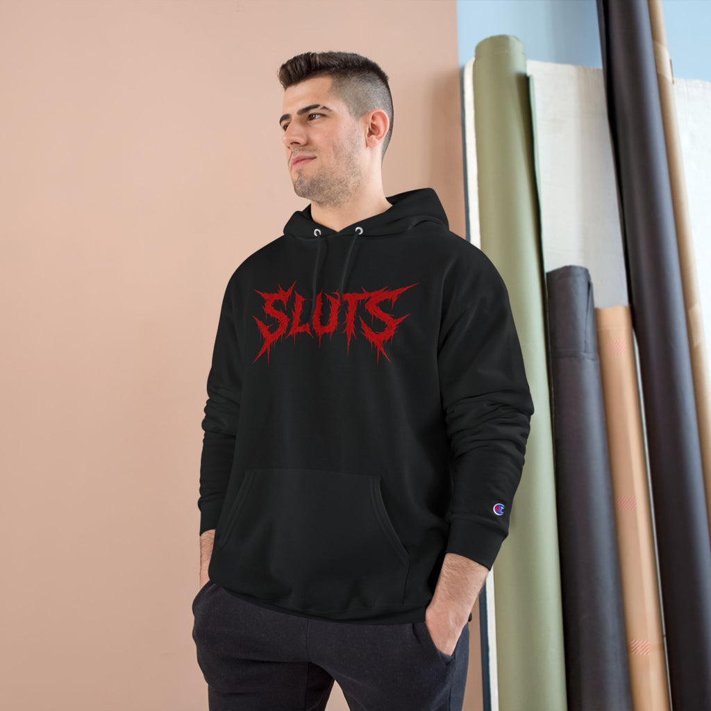 Graphic Hoodie — Red Gothic "SLUTS" Logo