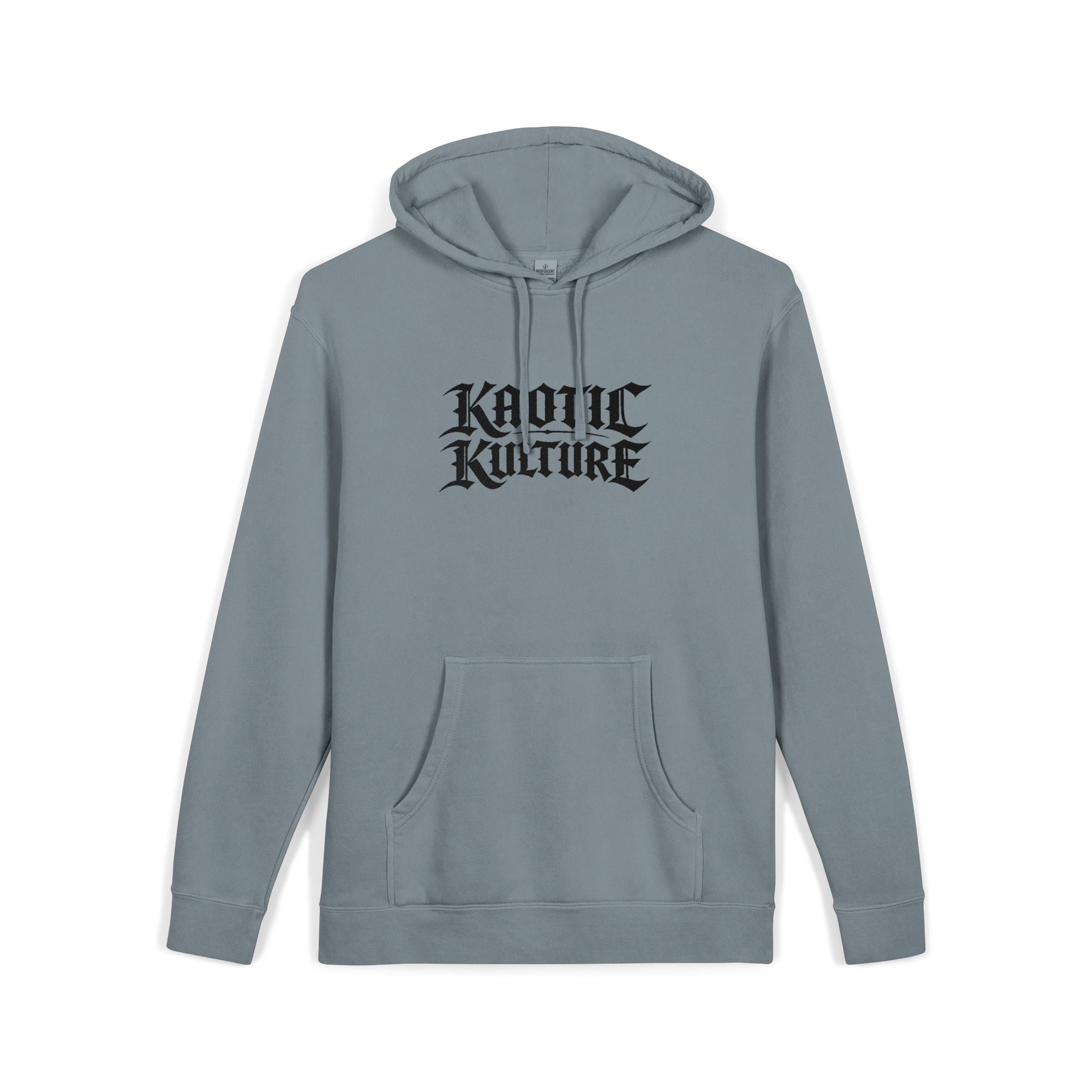 Chaotic Kulture Pigment-Dyed Hoodie — Distressed Gothic Logo Streetwear