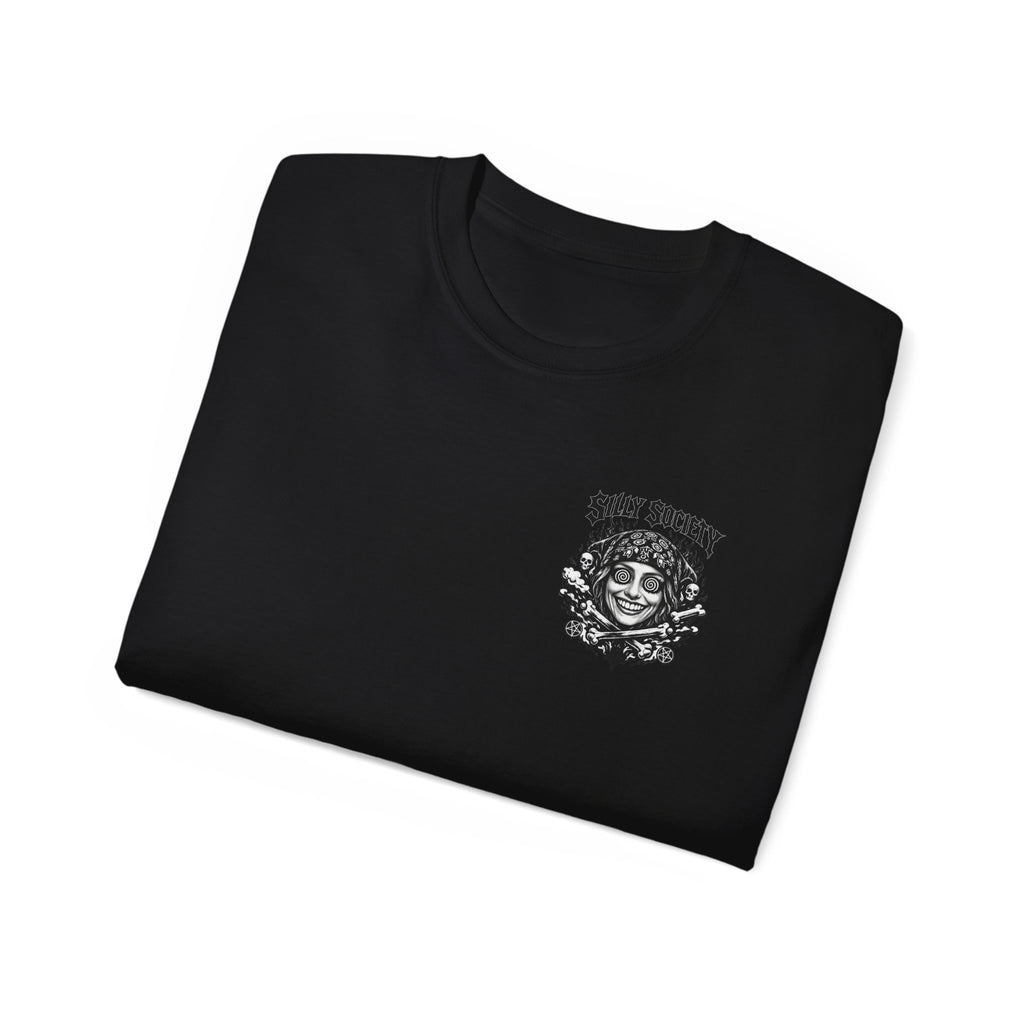 Silly Society Skull Crest Tee | Back Graphic Horror Band Shirt