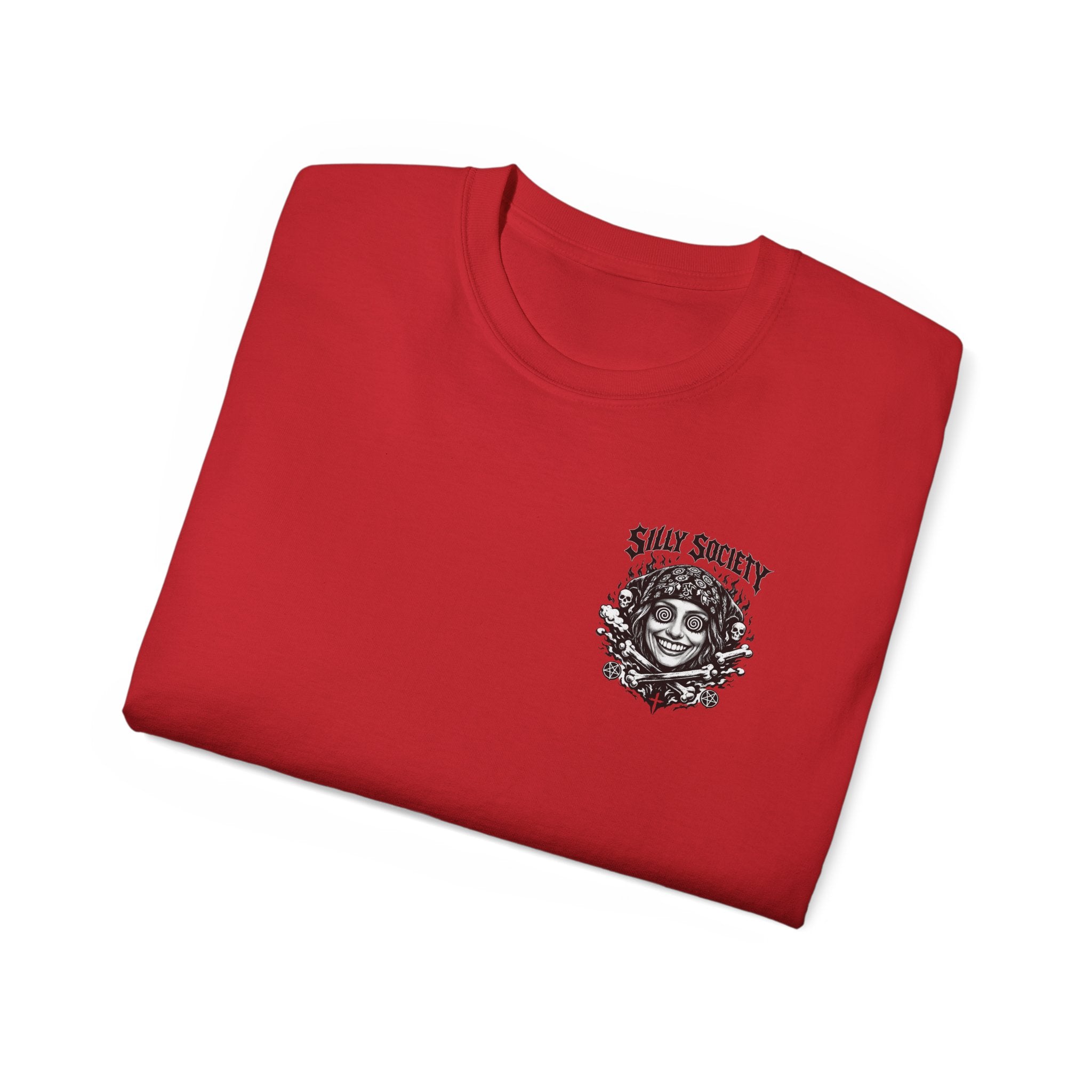 Silly Society Skull Crest Tee | Back Graphic Horror Band Shirt
