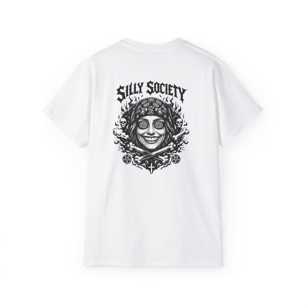 Silly Society Skull Crest Tee | Back Graphic Horror Band Shirt