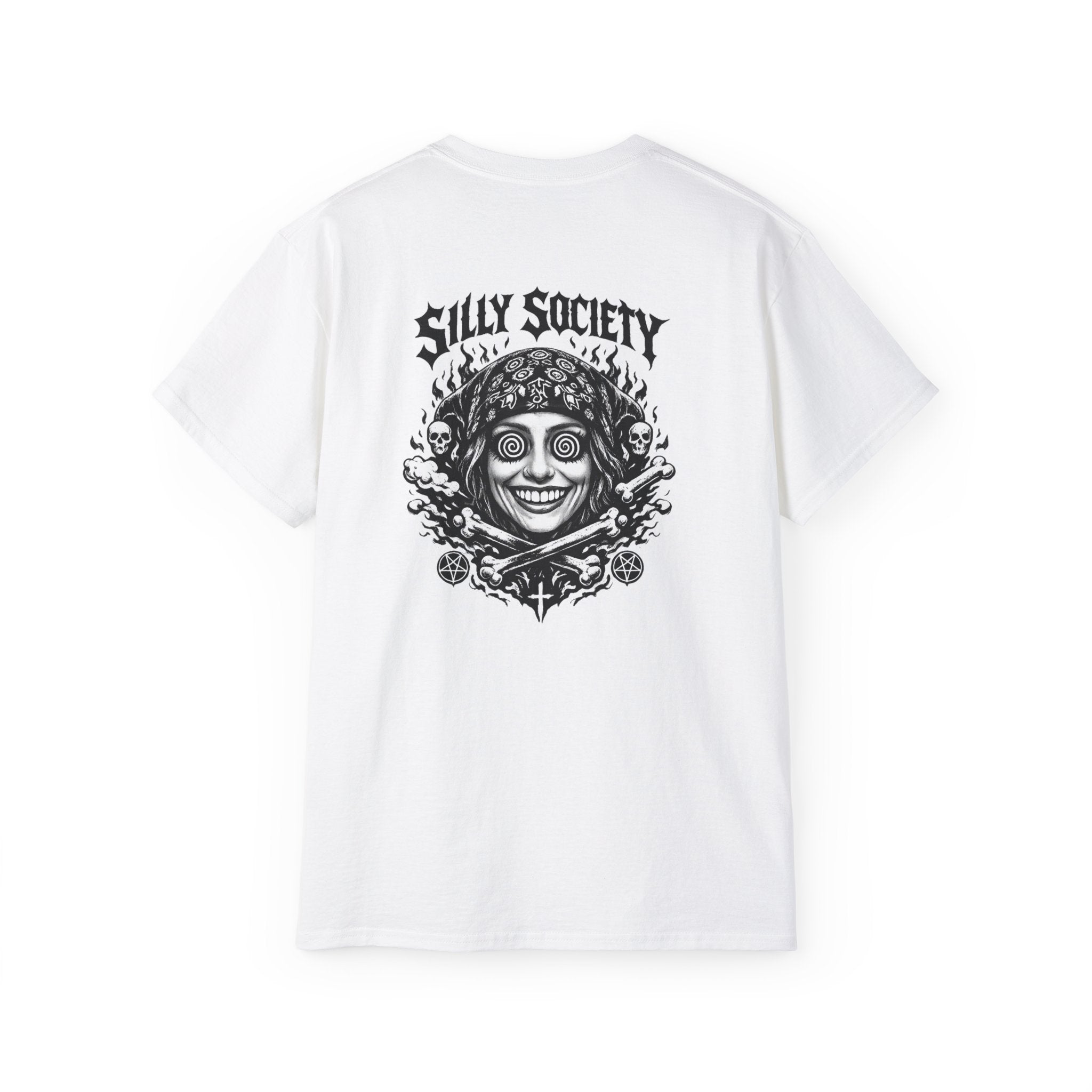Silly Society Skull Crest Tee | Back Graphic Horror Band Shirt