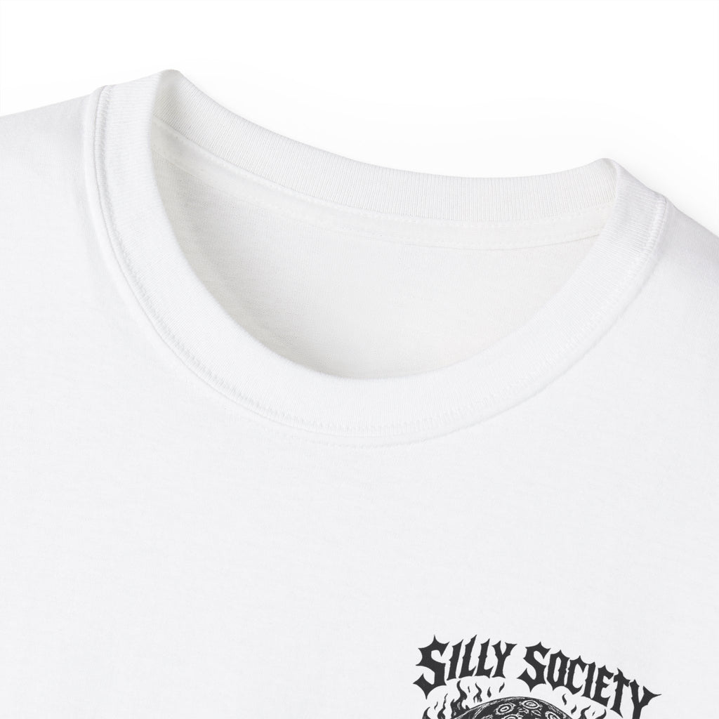 Silly Society Skull Crest Tee | Back Graphic Horror Band Shirt