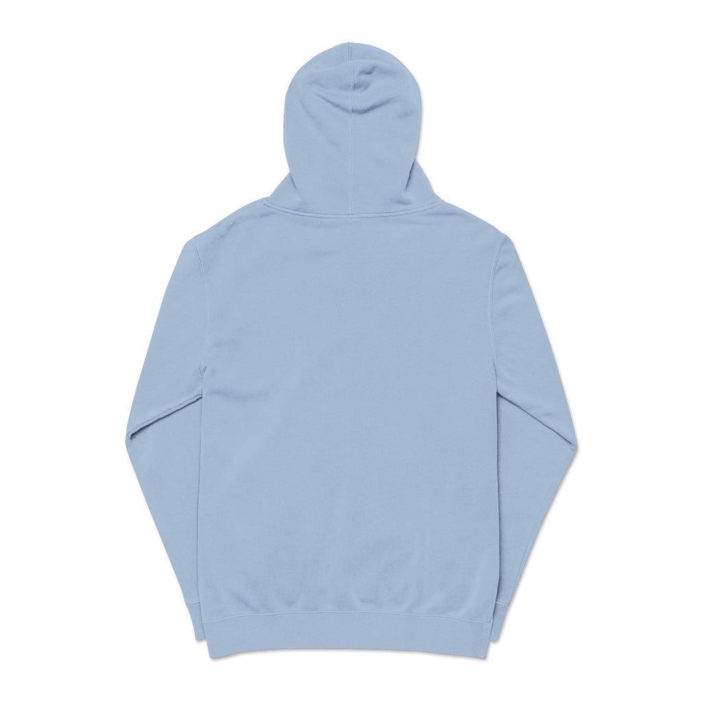 Minimal 'Koustic Nature' Pigment-Dyed Hoodie – Soft Vintage Blue