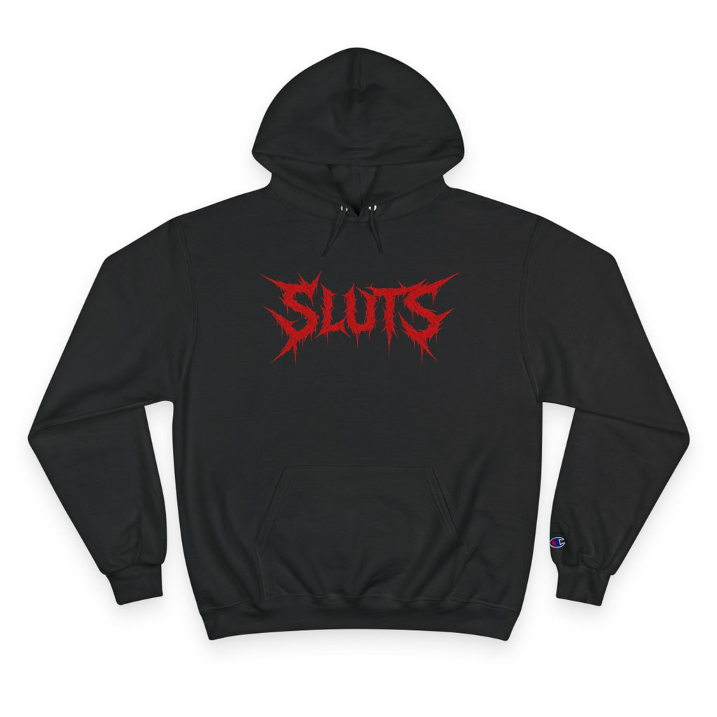Graphic Hoodie — Red Gothic "SLUTS" Logo