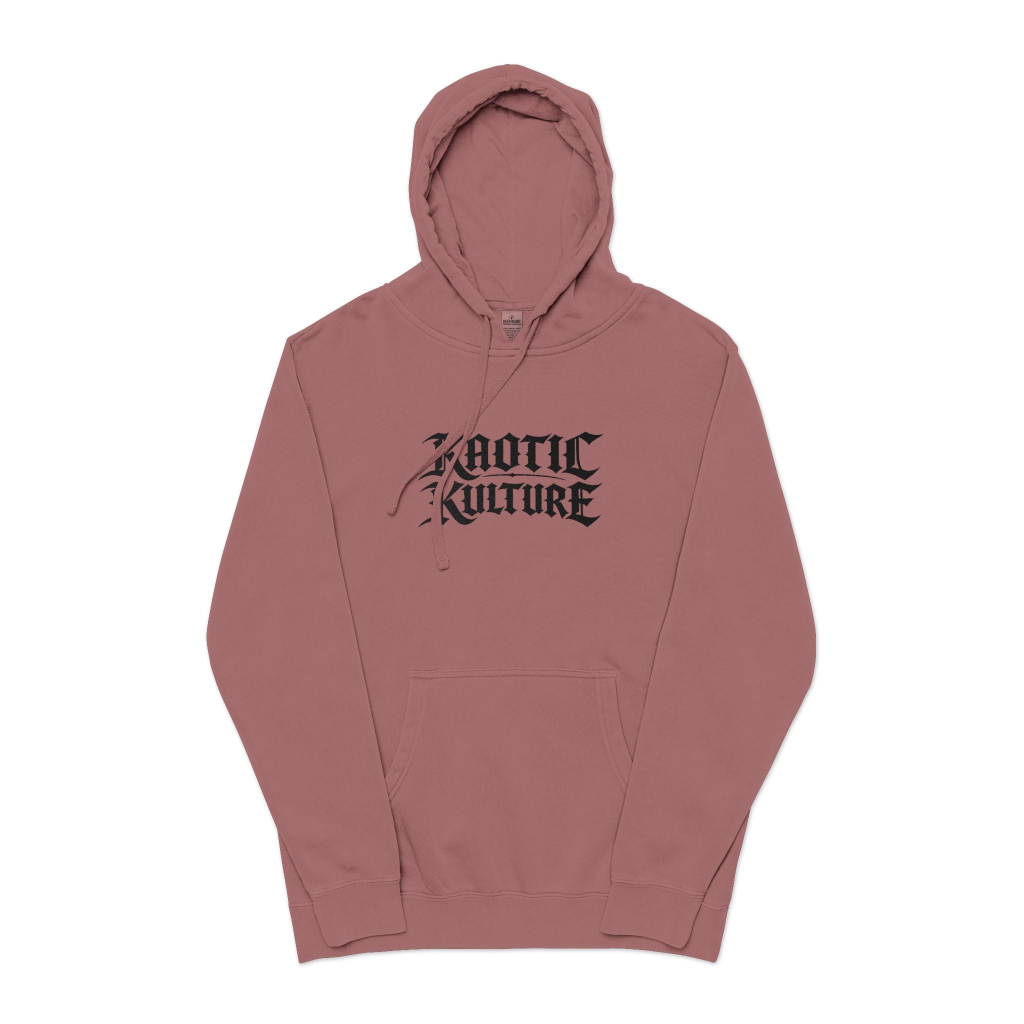 Chaotic Kulture Pigment-Dyed Hoodie — Distressed Gothic Logo Streetwear