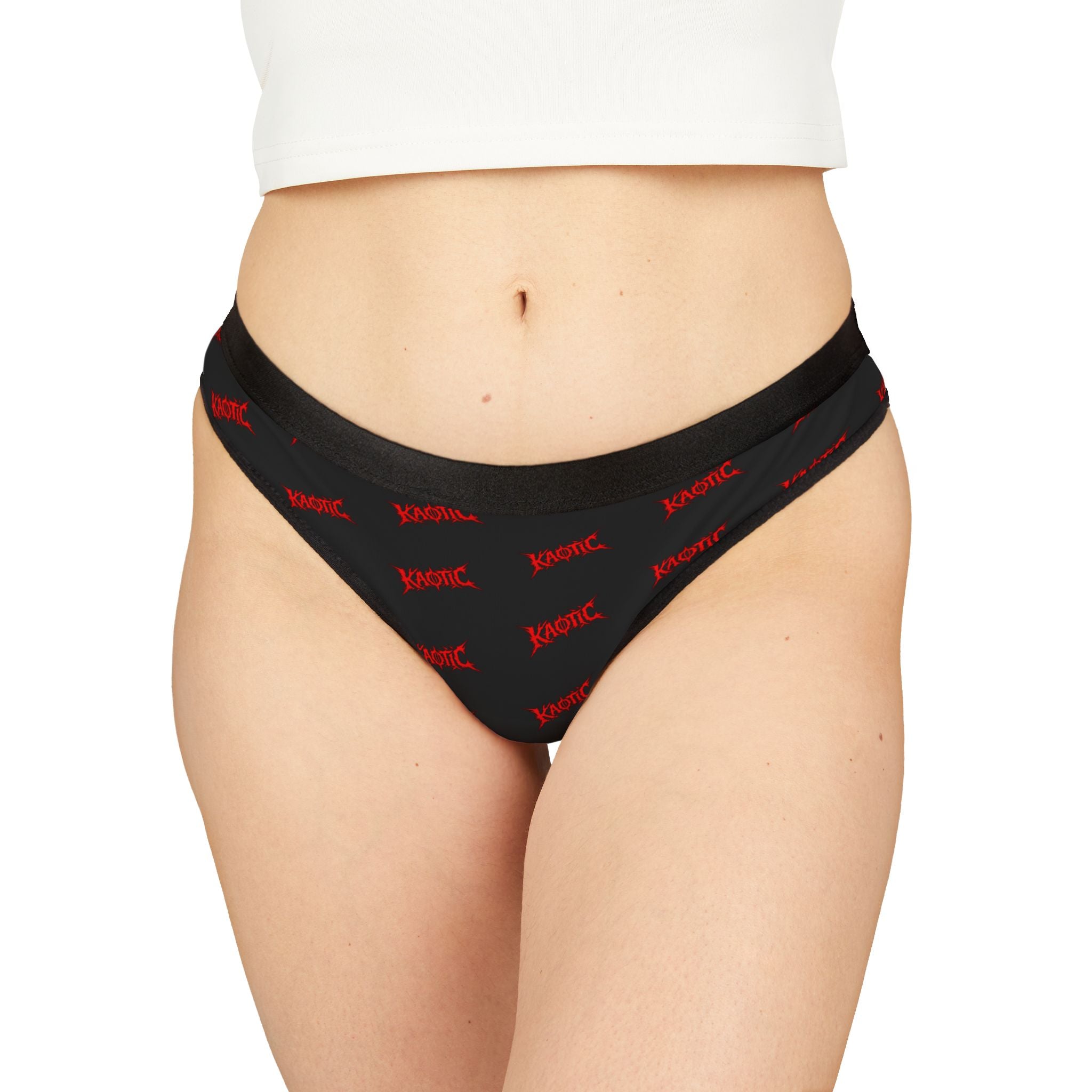 Black & Red Logo Thong — Women's Graphic Lingerie (All-Over Print)
