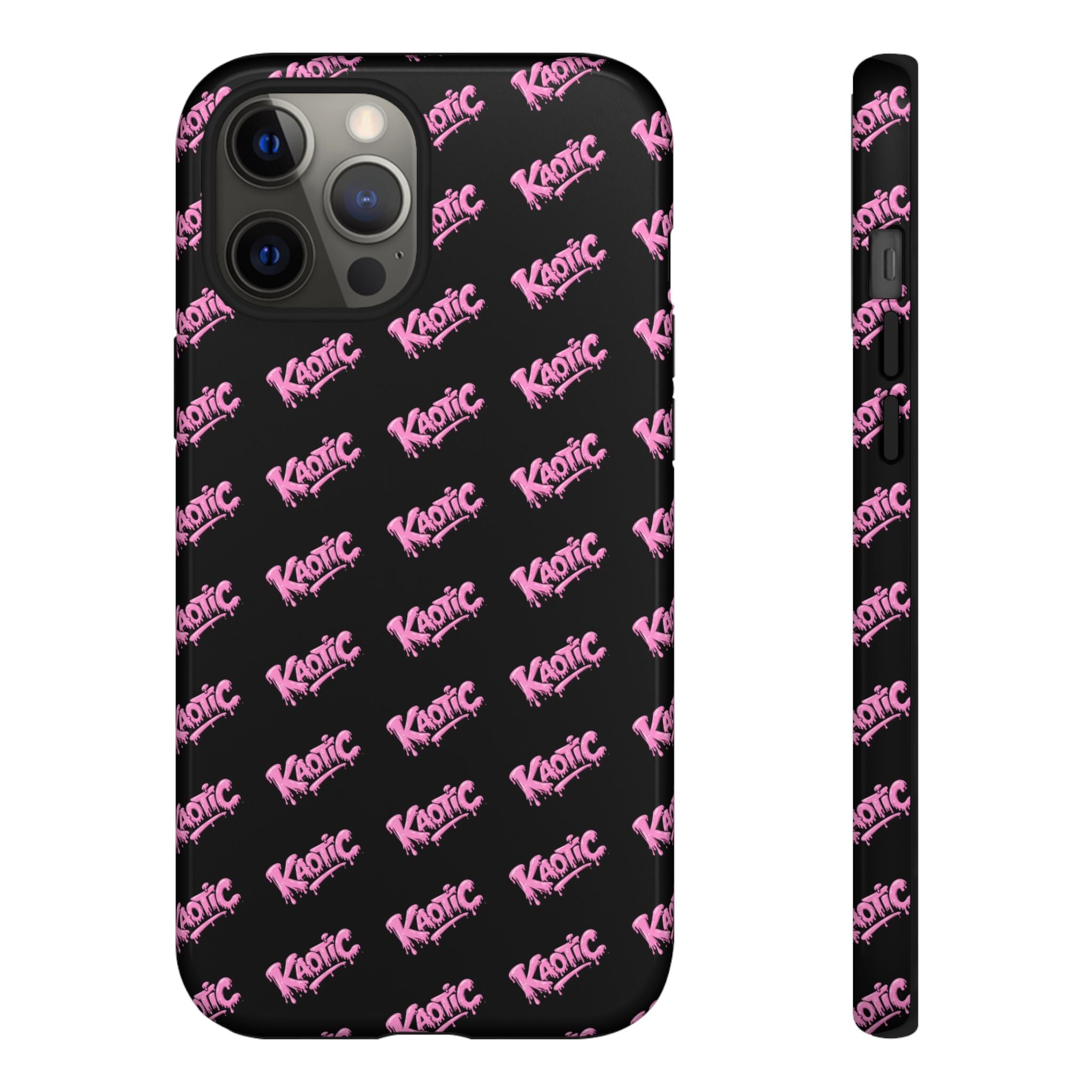 Phone Case — Black & Pink Repeating 'Krazie' Logo Protective Case