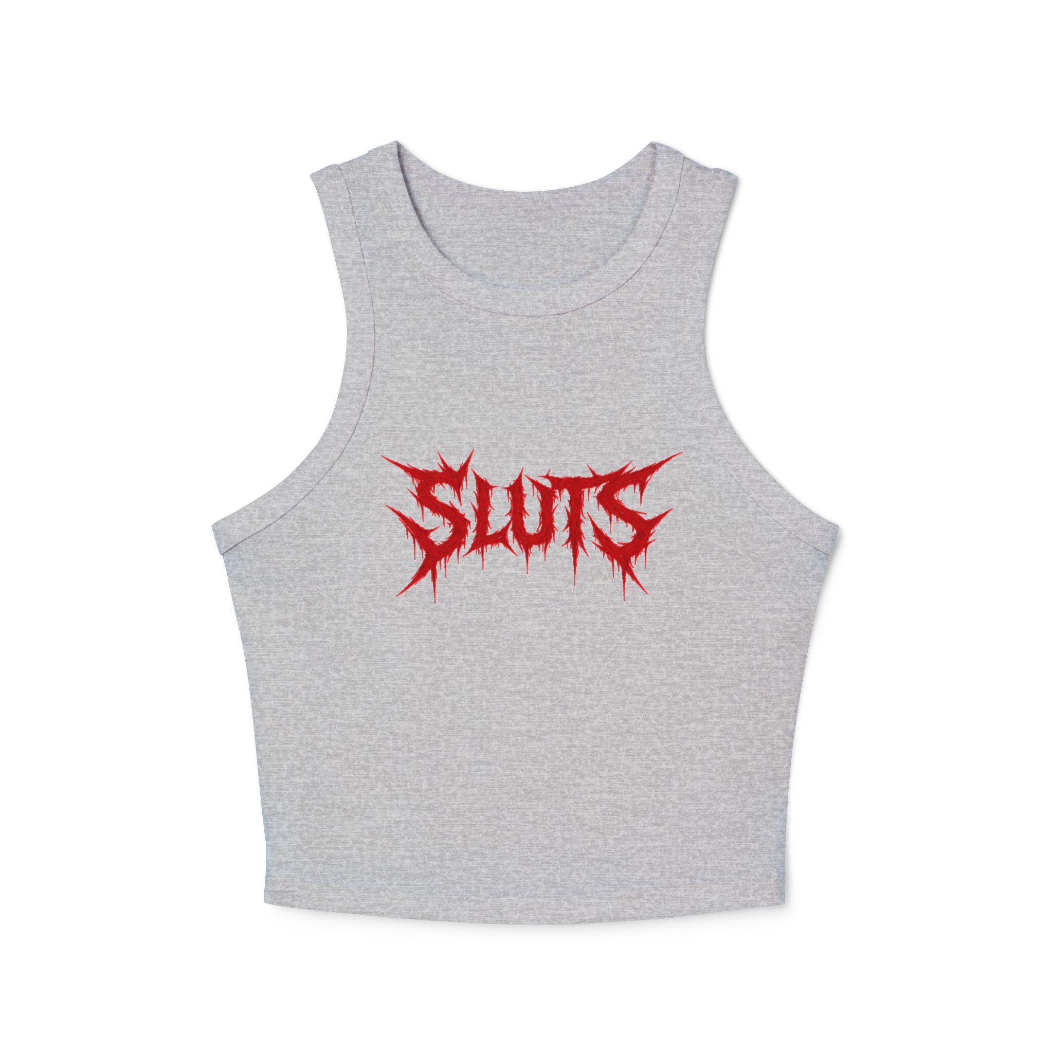 Ribbed Racer Tank Top — Red Metal Logo "SLUTS" Graphic