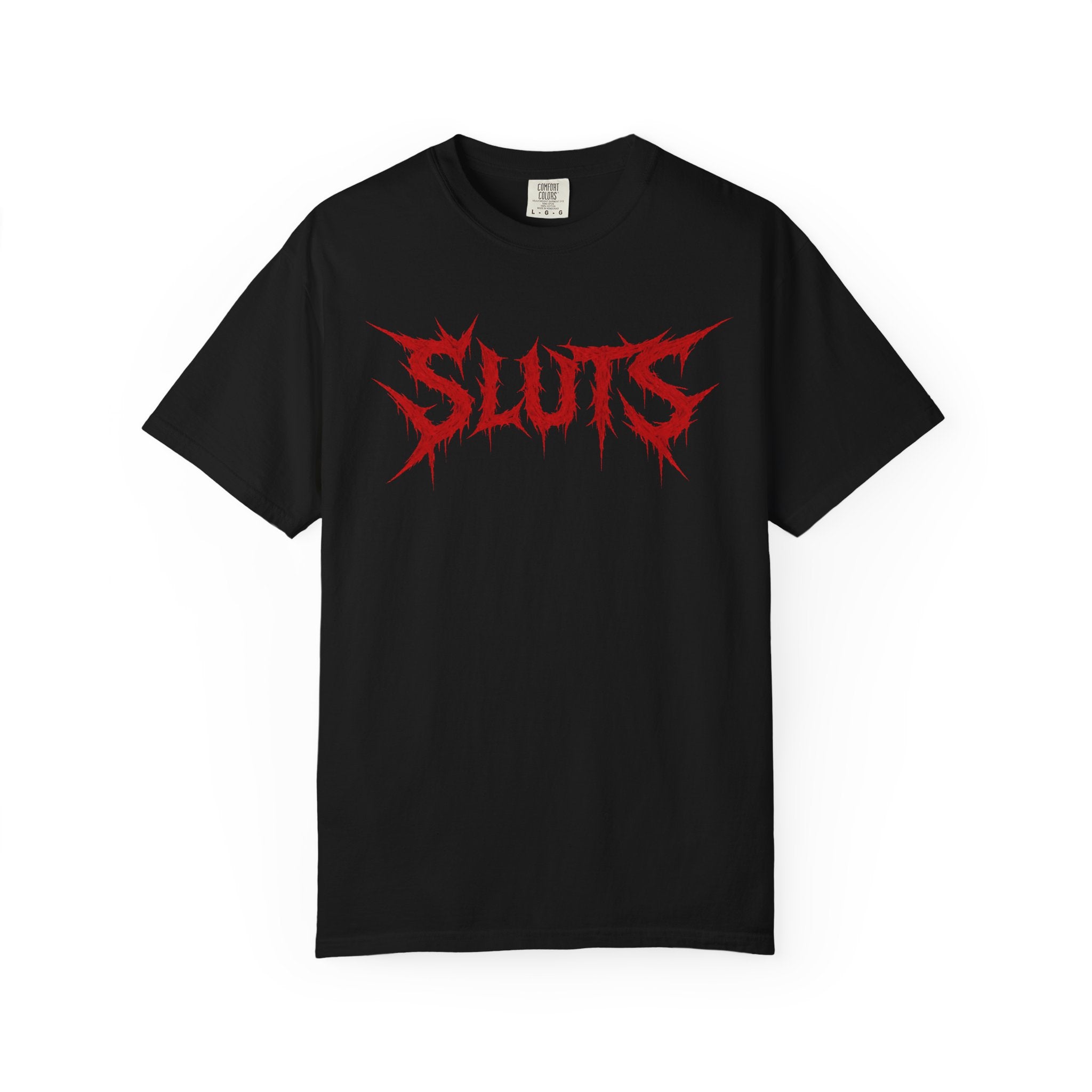 Graphic Tee — 'SLUTS' Red Metal Logo T-Shirt