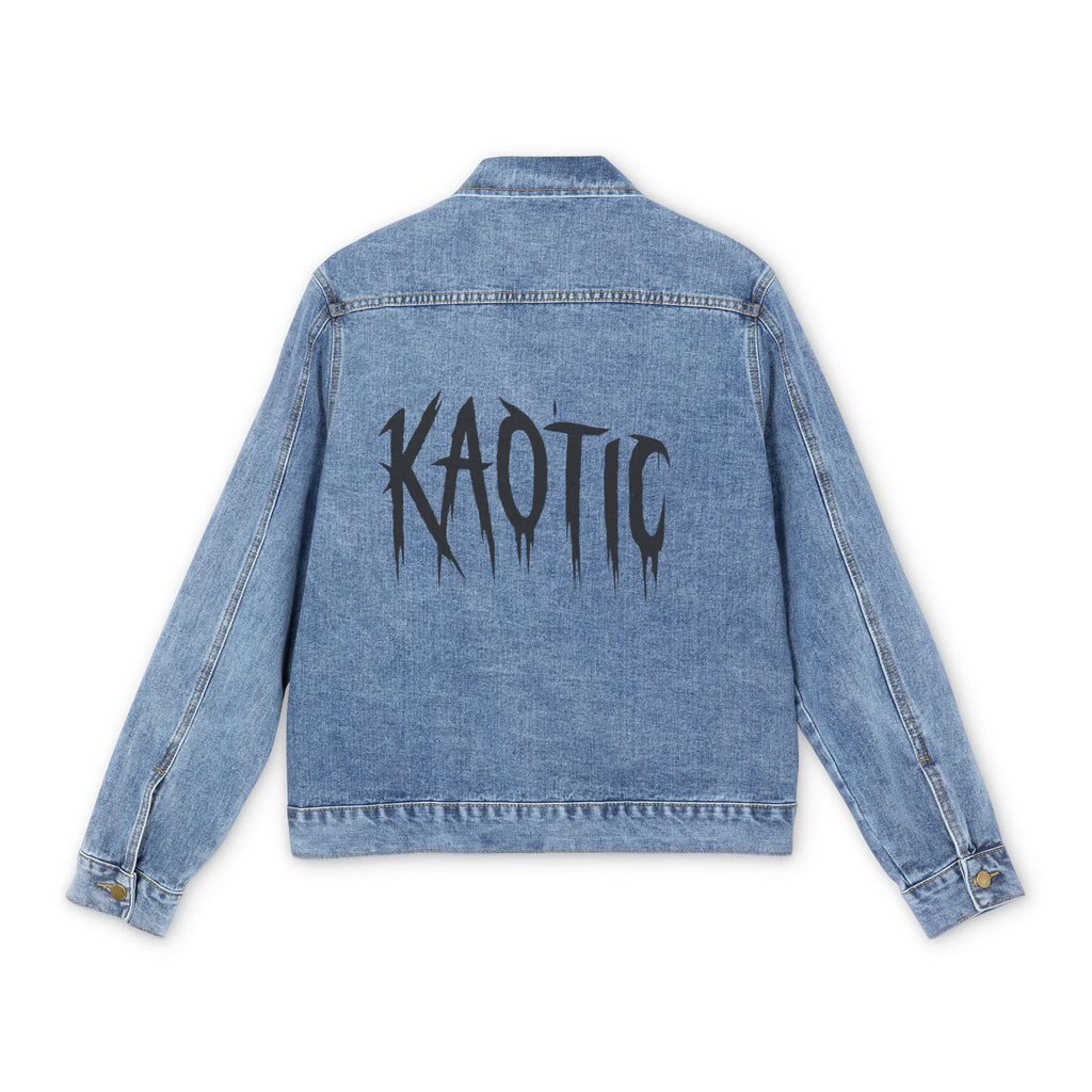 Kaotic Graphic Denim Jacket — Men’s Distressed Back Print Jean Jacket