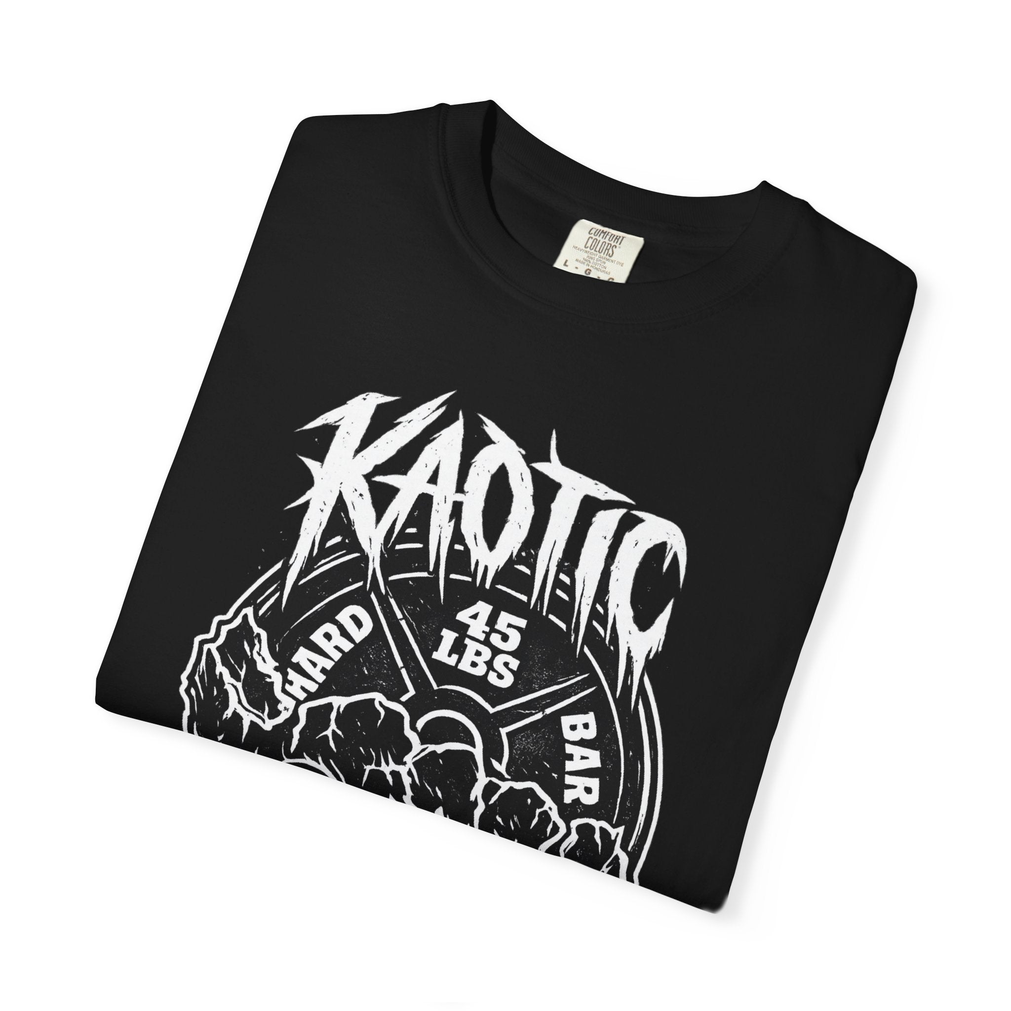 Kaotic Skull Weightlifting T‑Shirt — 45 lbs Bar Gym Tee