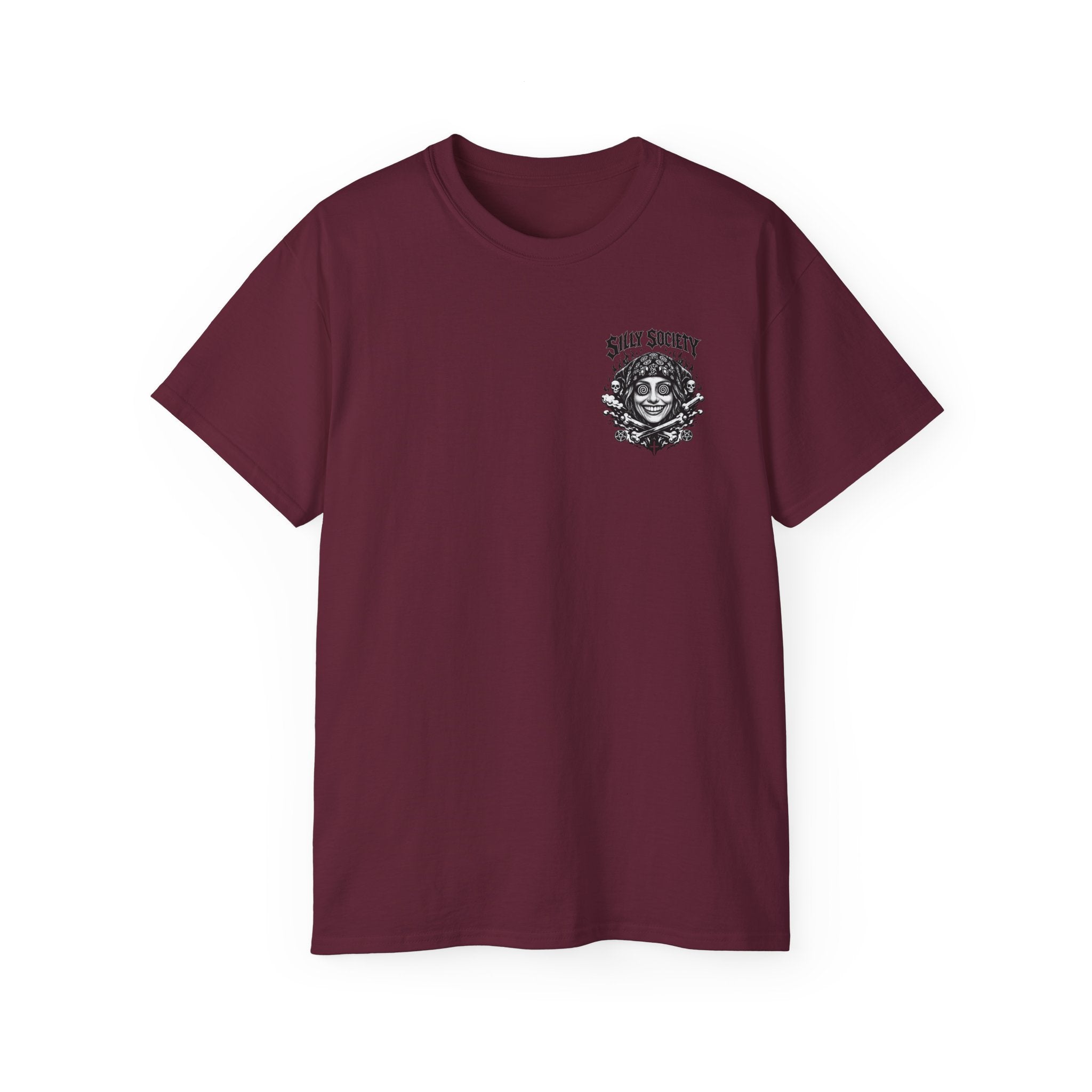 Silly Society Skull Crest Tee | Back Graphic Horror Band Shirt