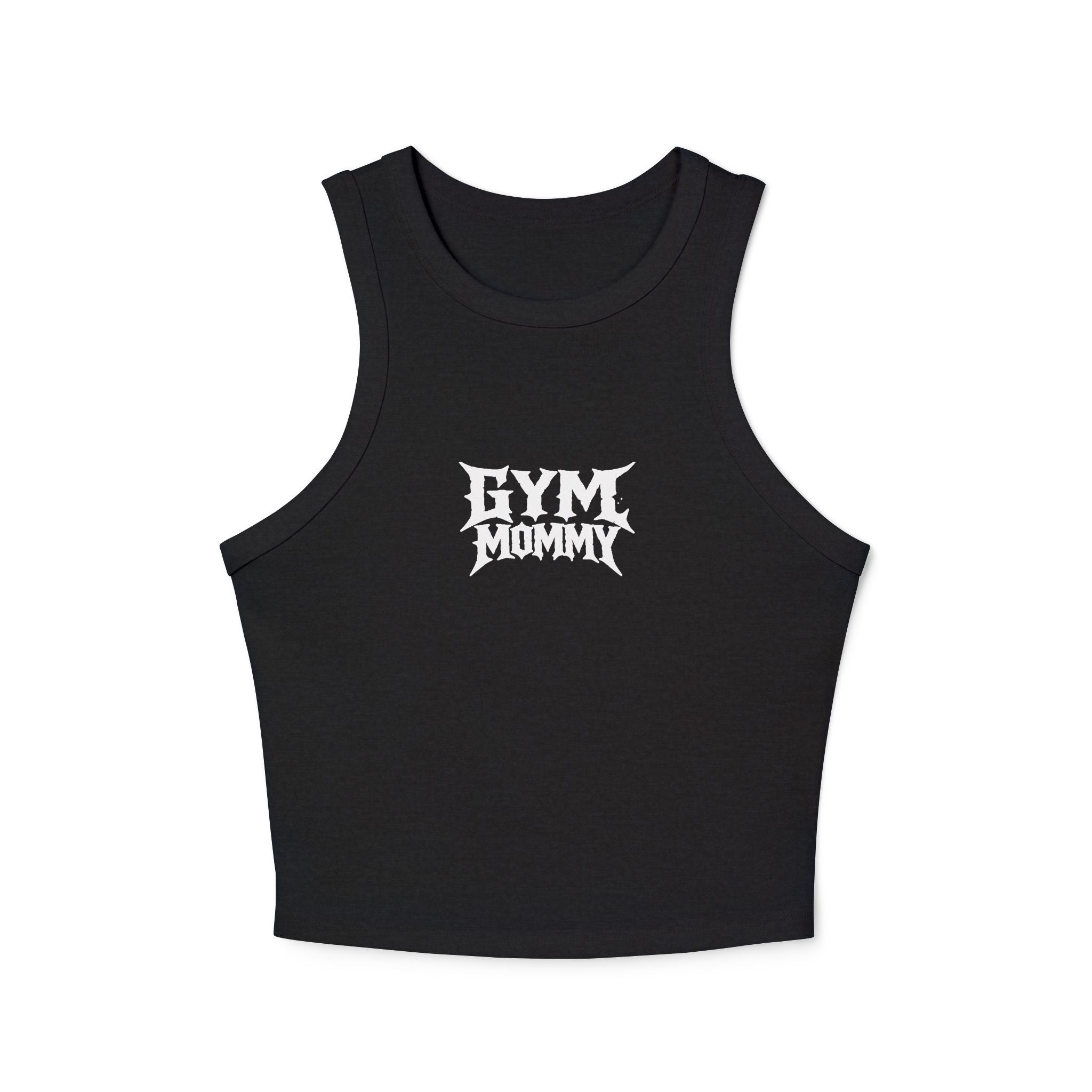 Ribbed Racer Tank Top — Edgy 'GYM MOMMY' Graphic Crop Tank