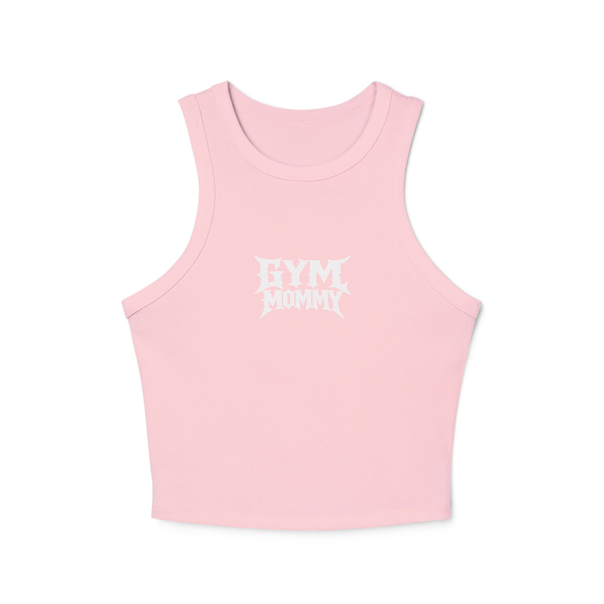 Ribbed Racer Tank Top — Edgy 'GYM MOMMY' Graphic Crop Tank